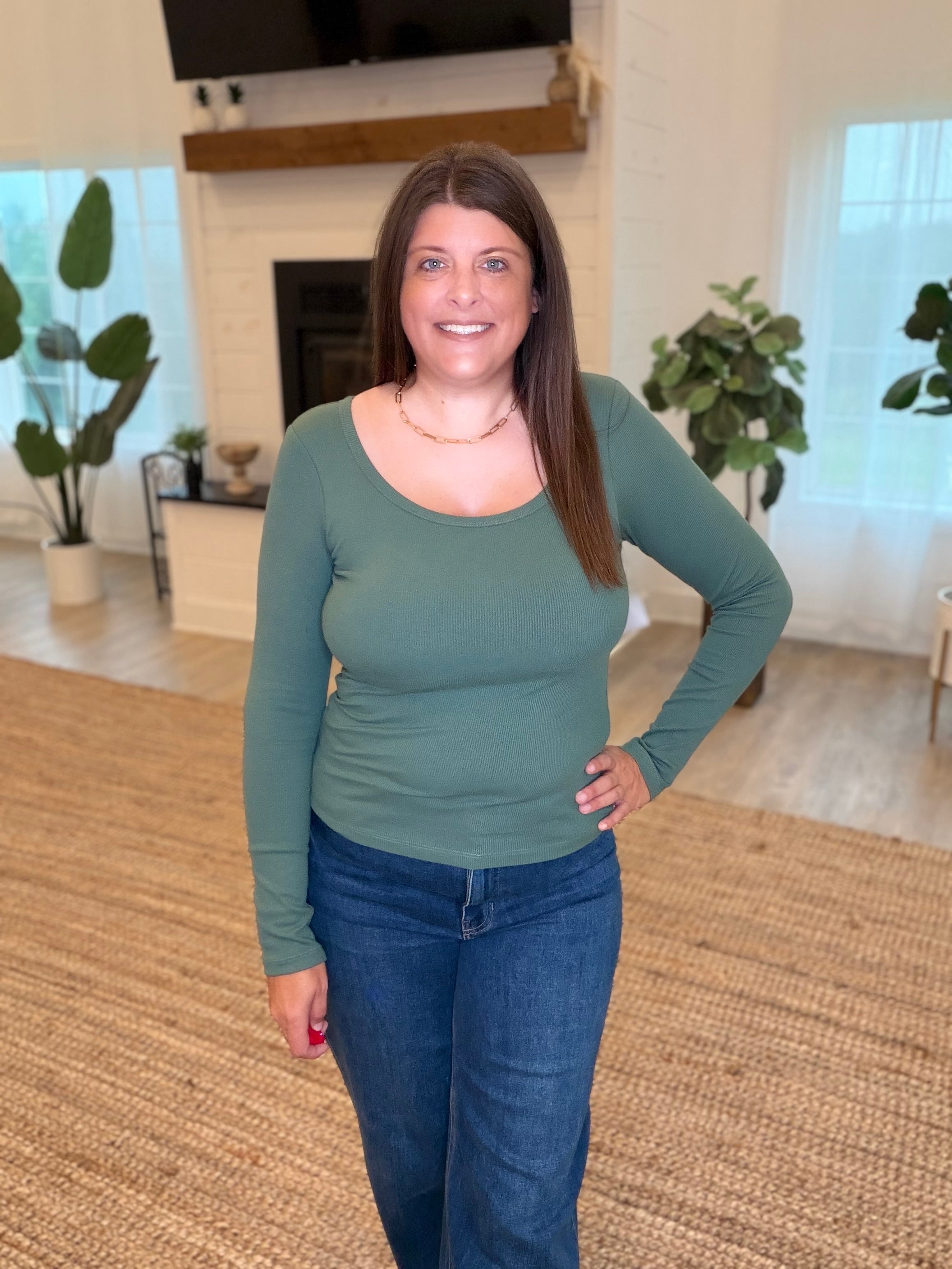 Silky Pine CoreClassic Micro-Ribbed Built-In Bra Long Sleeve Top