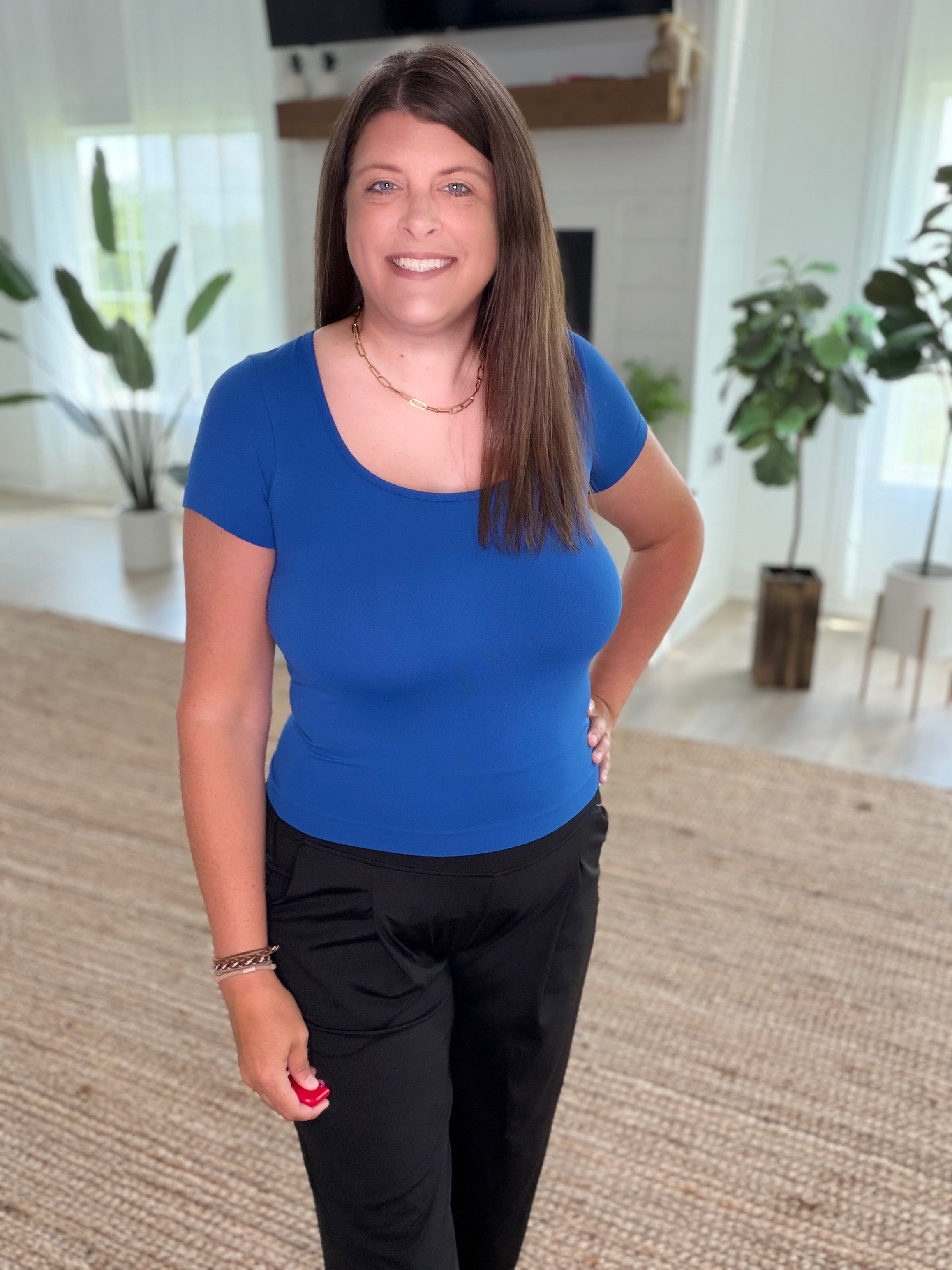 Twilight Blue Seamless Scoop Neck Short Sleeve Top