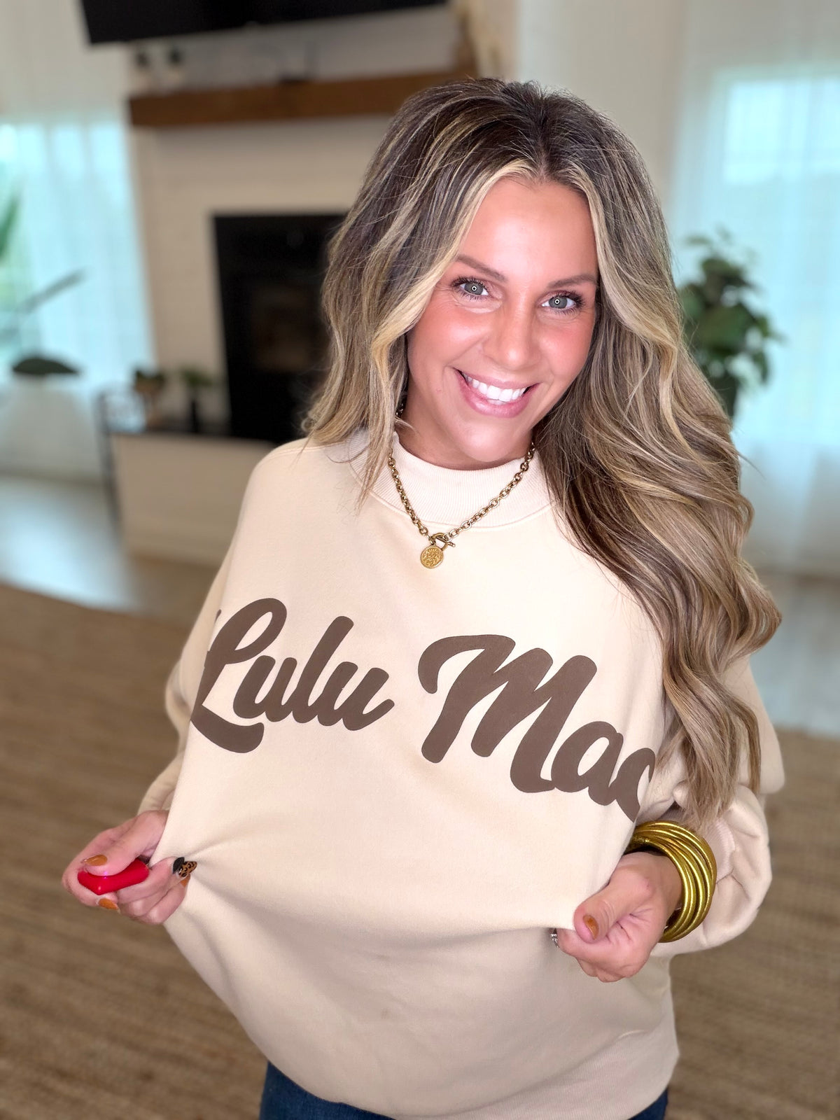 Lulu Mac Cream and Brown Script Sweatshirt