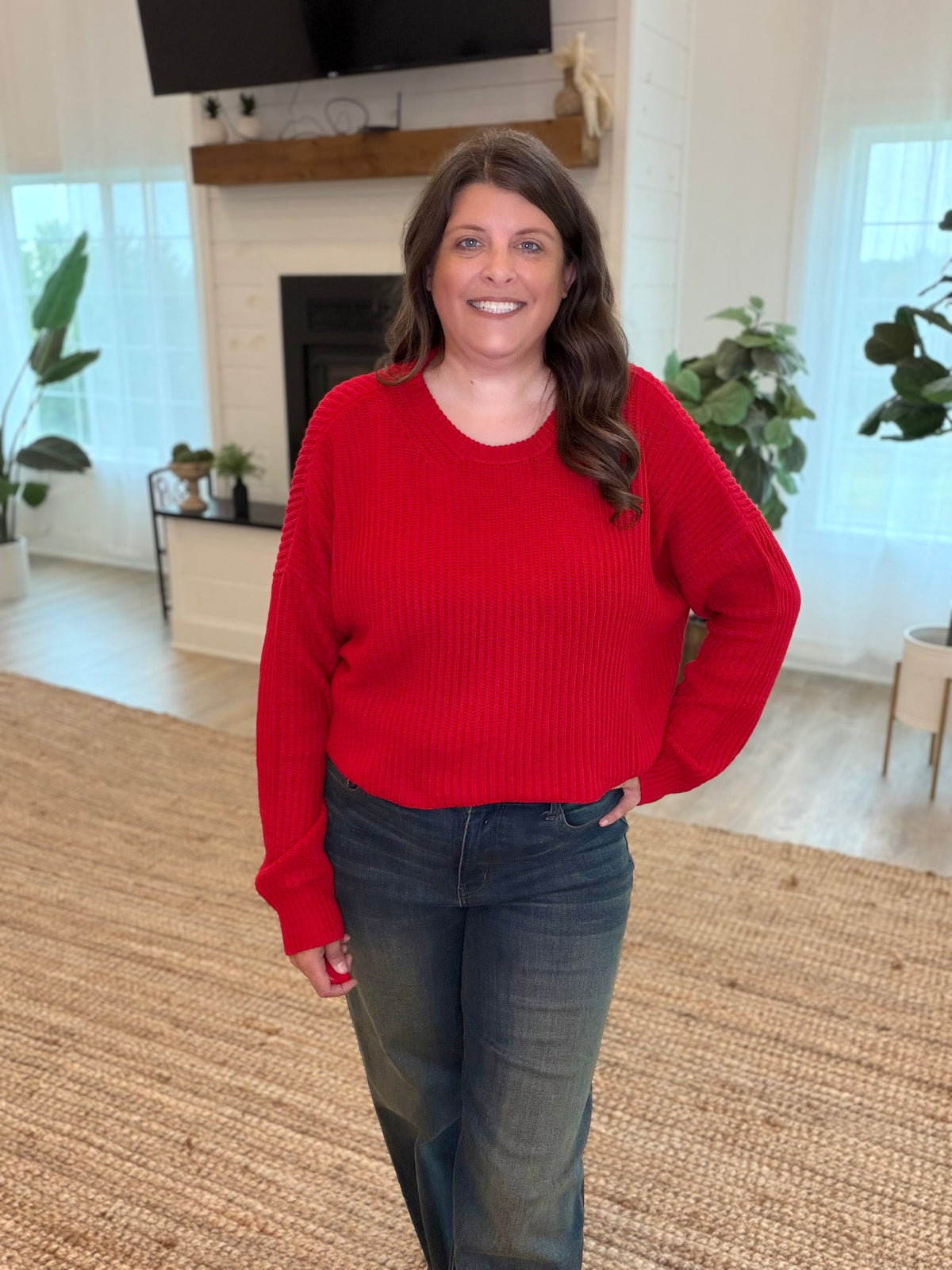 Red Oversized Cropped Sweater