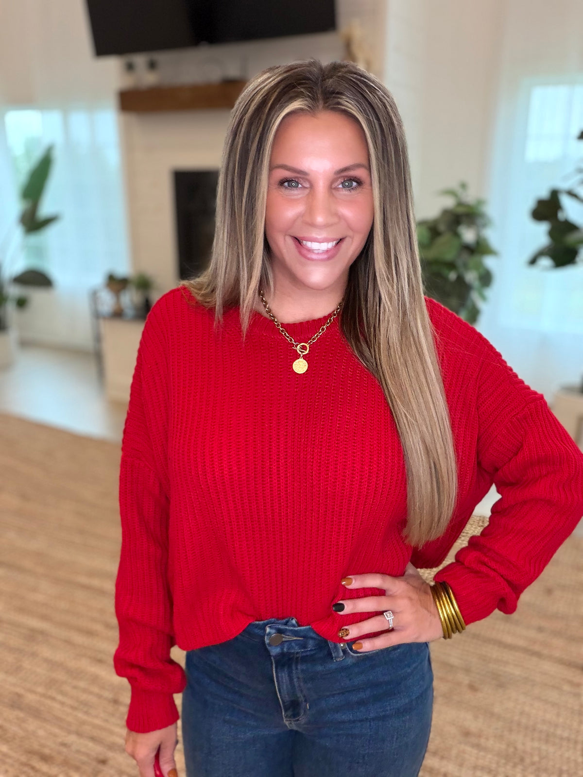 Red Oversized Cropped Sweater