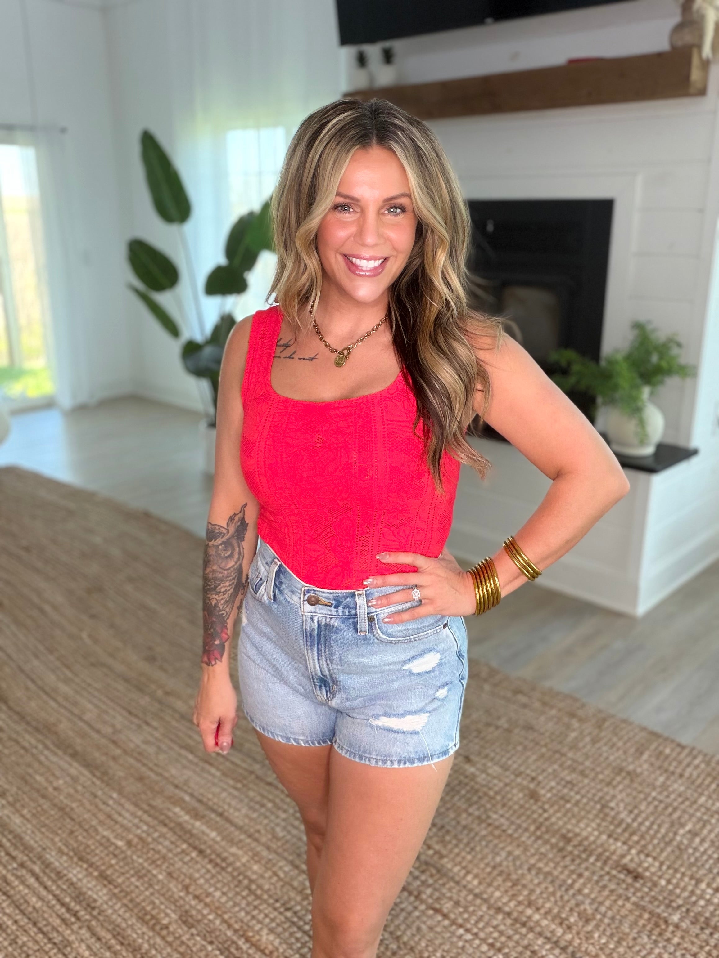 Nikibiki Poppy Red Double Lace Square Crop Top