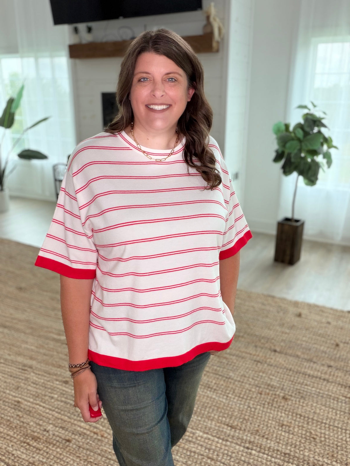 Ruby Viscose Stripe Short Sleeve Lightweight Sweater