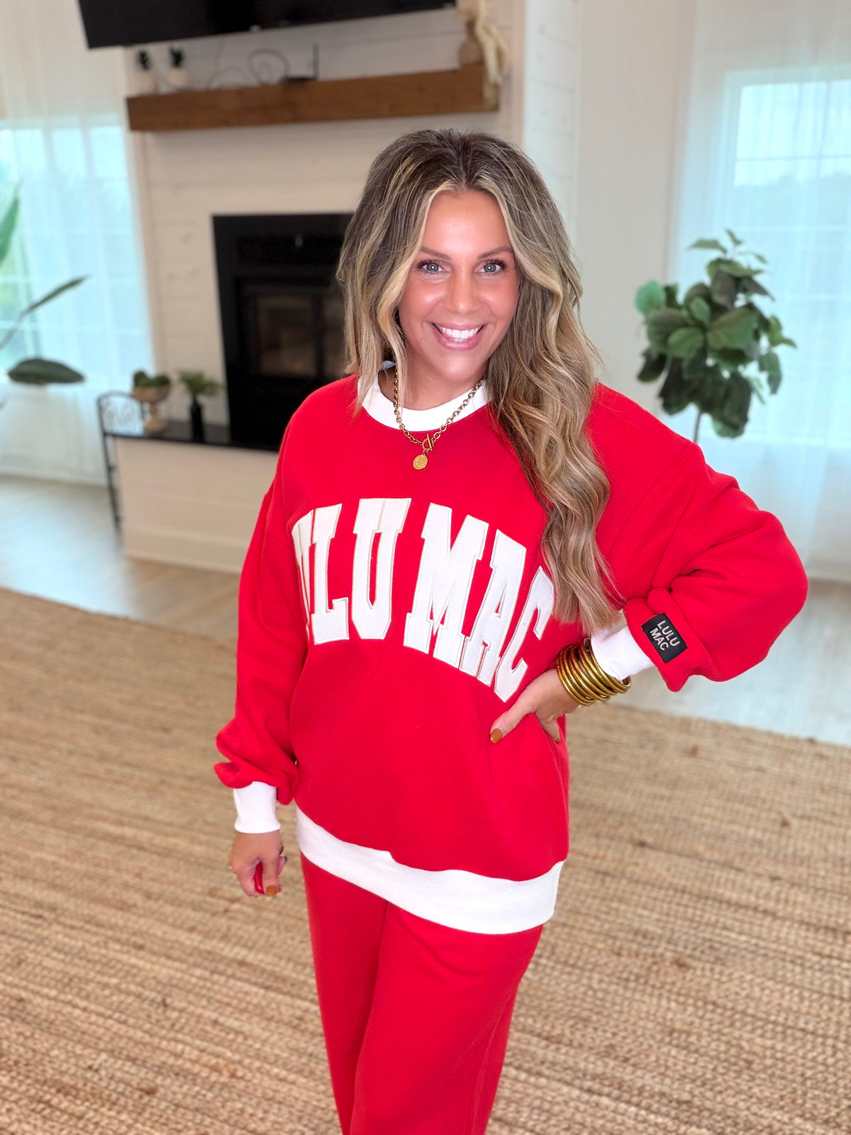 Lulu Mac Red and White Color Block Sweatshirt