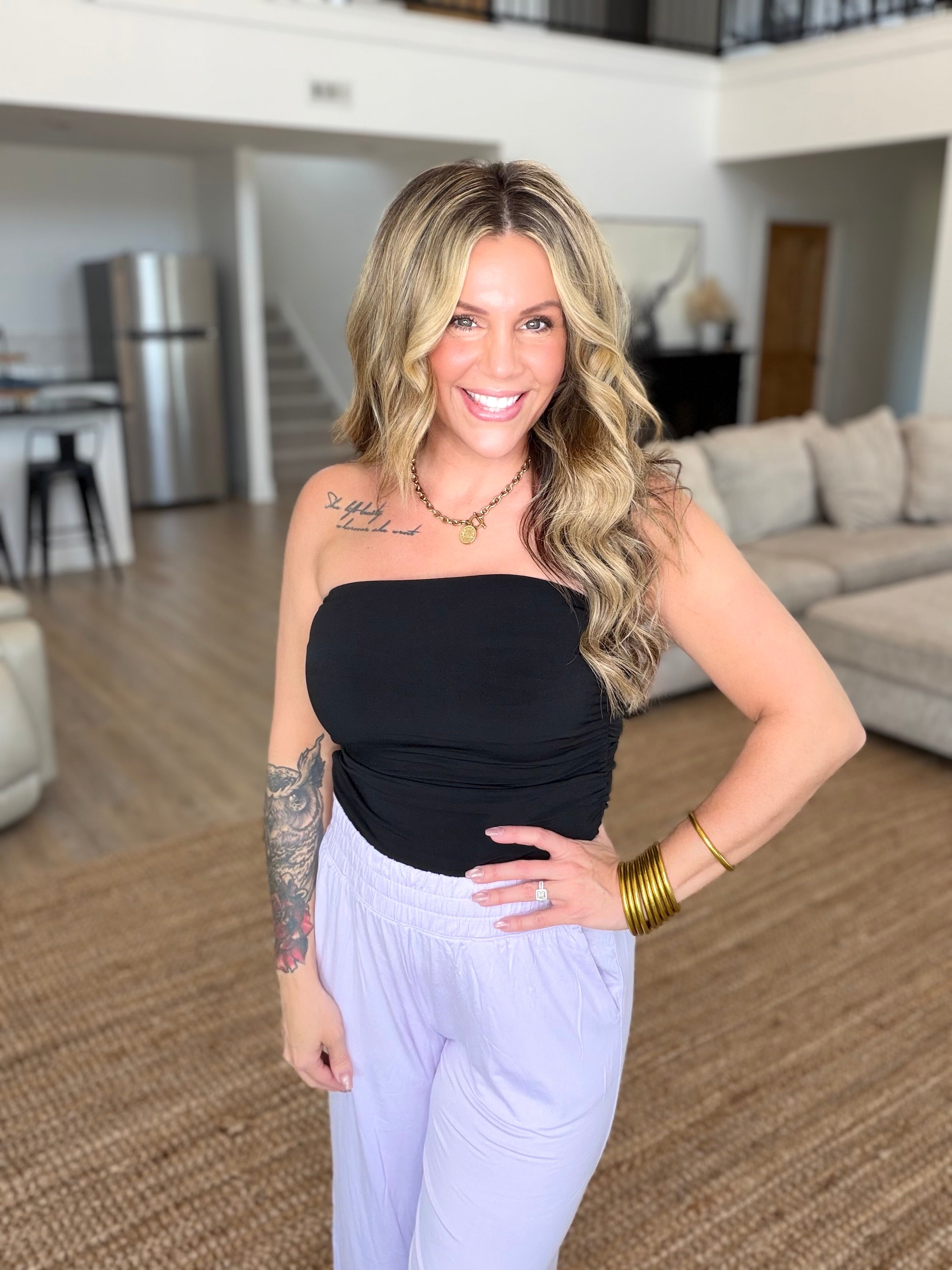 Black Ruched Bandeau Top