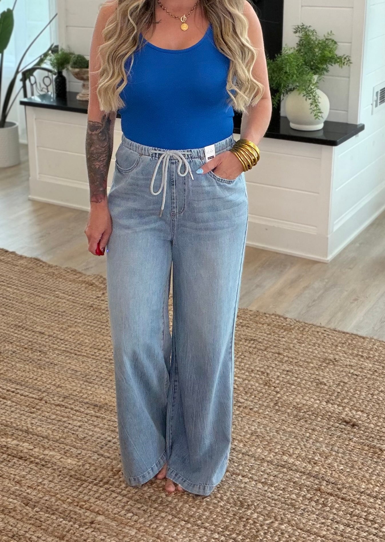 Judy Blue HW Palazzo Featherweight Denim Jeans w/ Drawcord