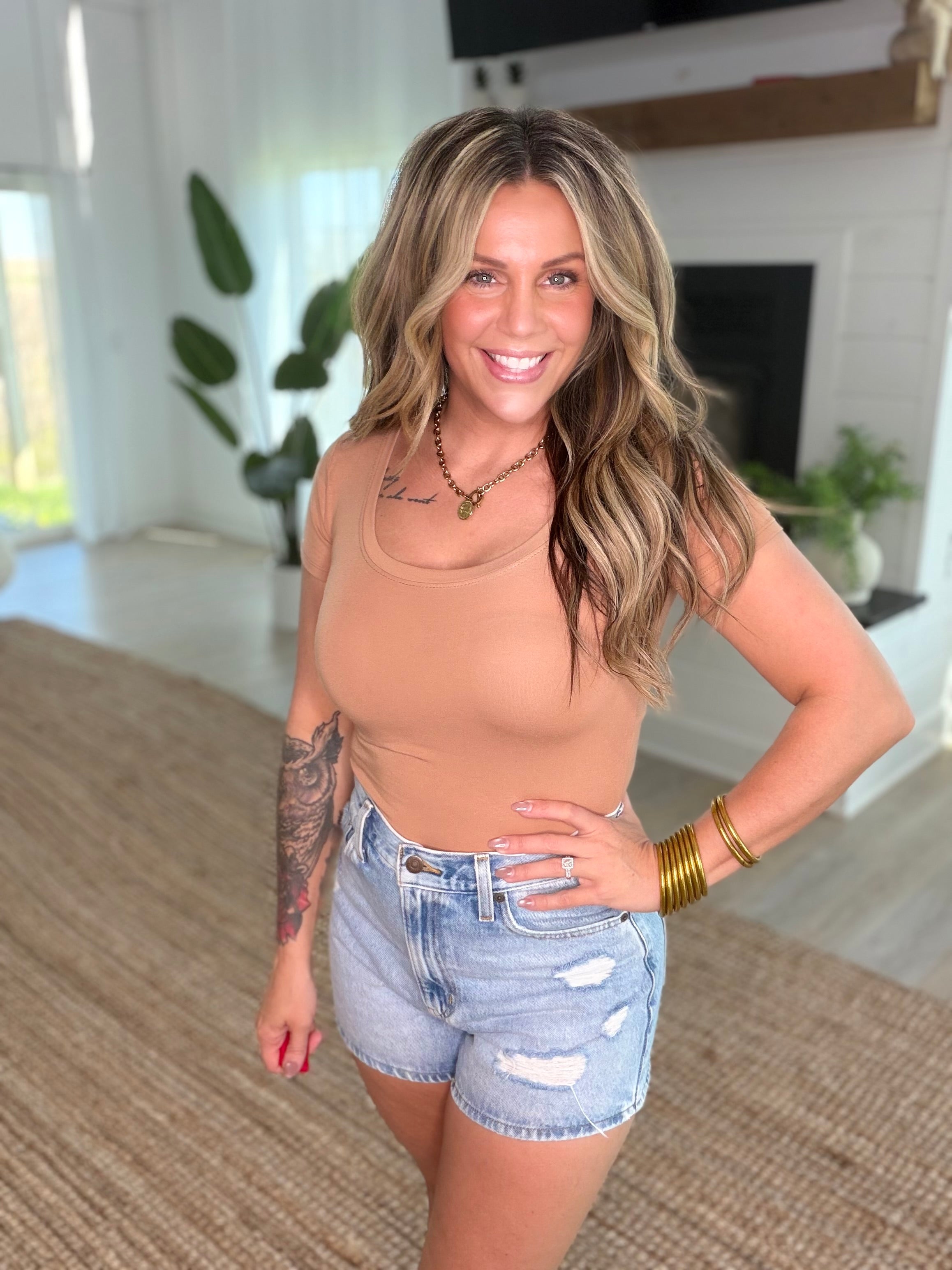 Tan Scoop Neck Crop Top