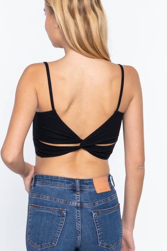 Black Round Neck Twisted Back Cami Top