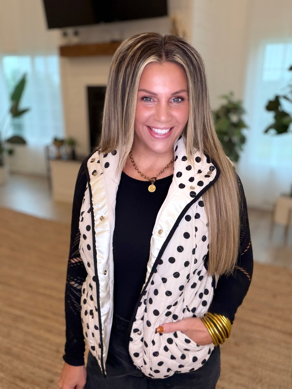 Cream and Black Polka Dot Vest