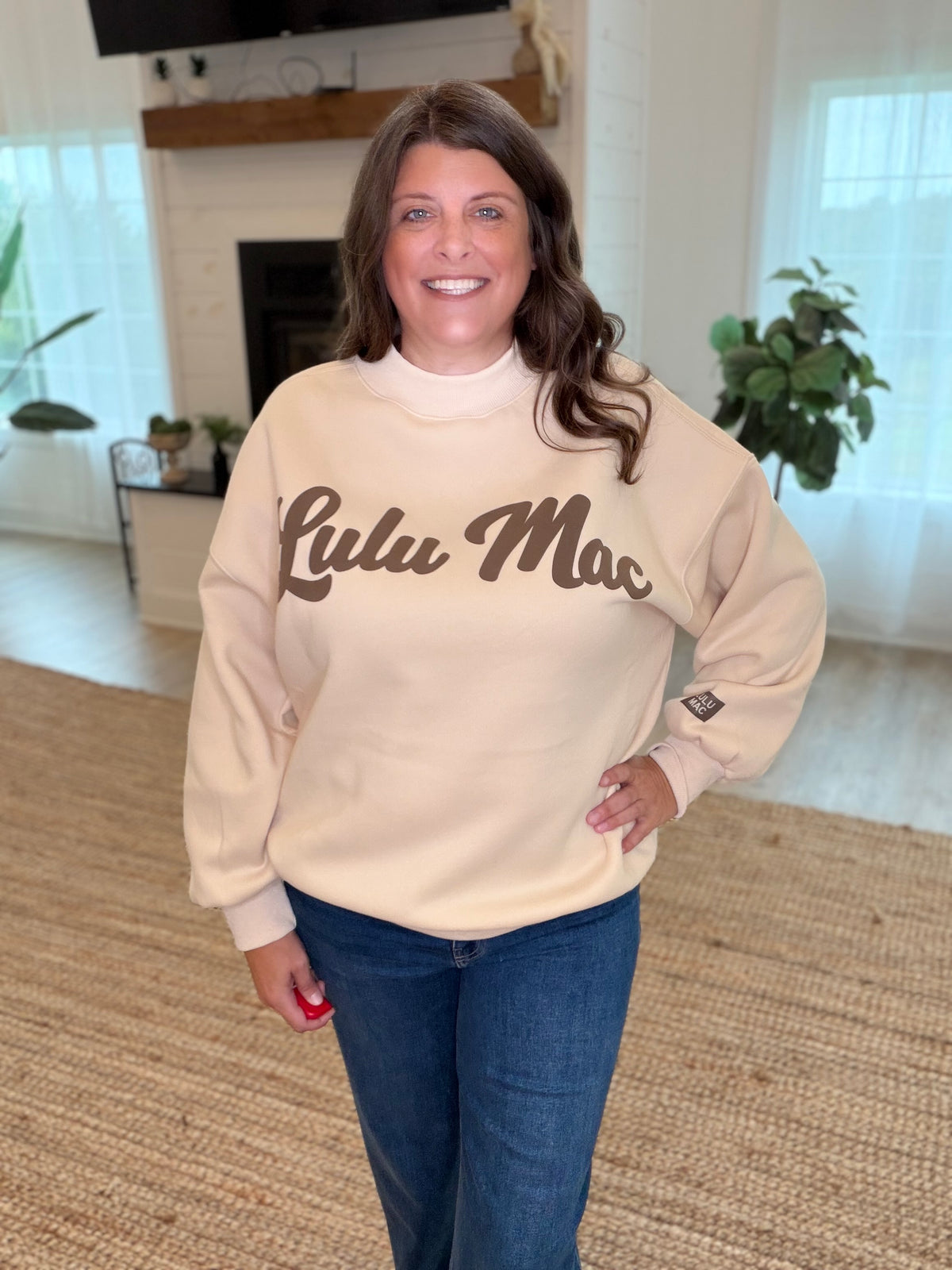 Lulu Mac Cream and Brown Script Sweatshirt
