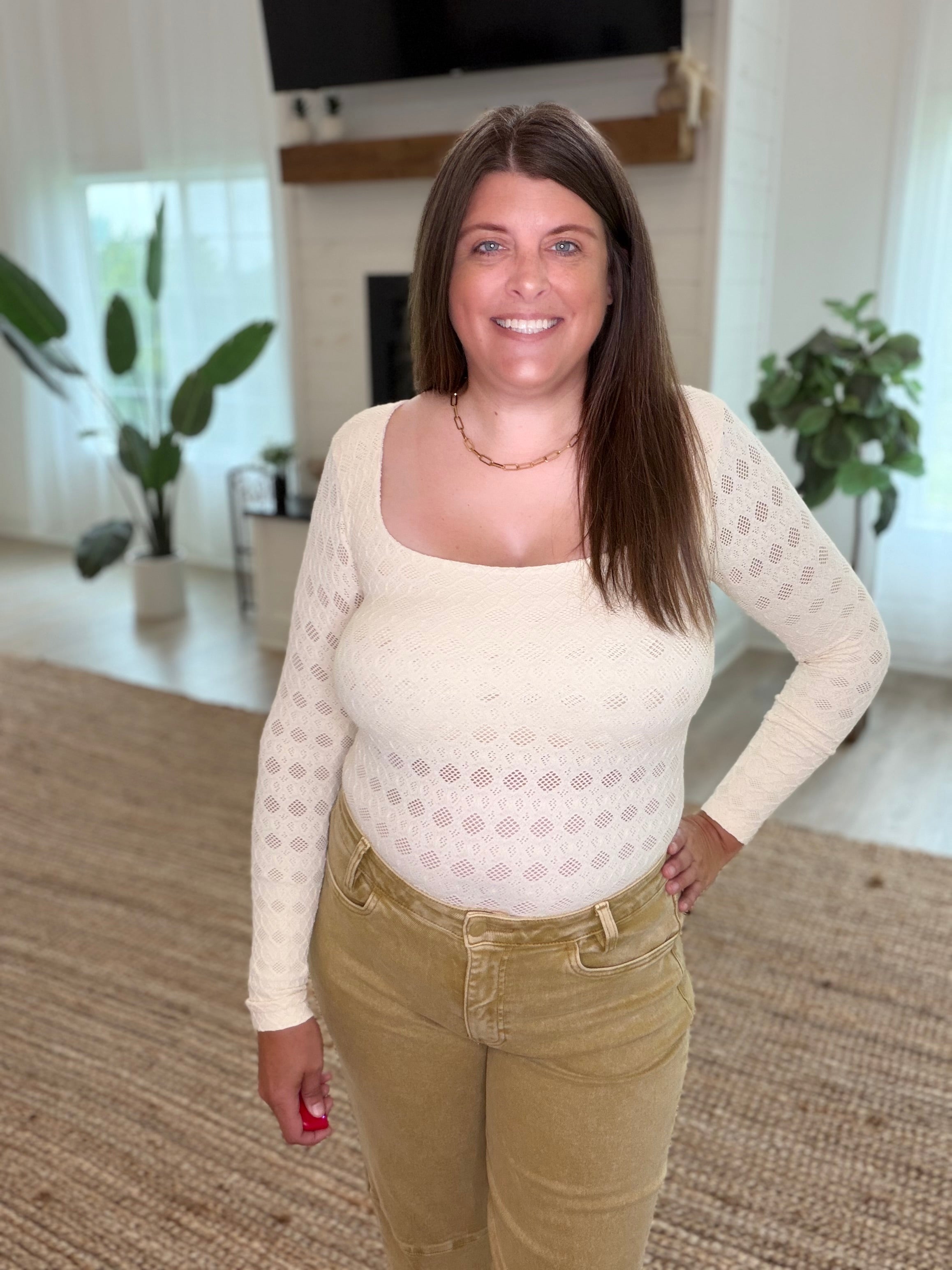 Nikibiki Butter Cream Lace Textured Square LS Top
