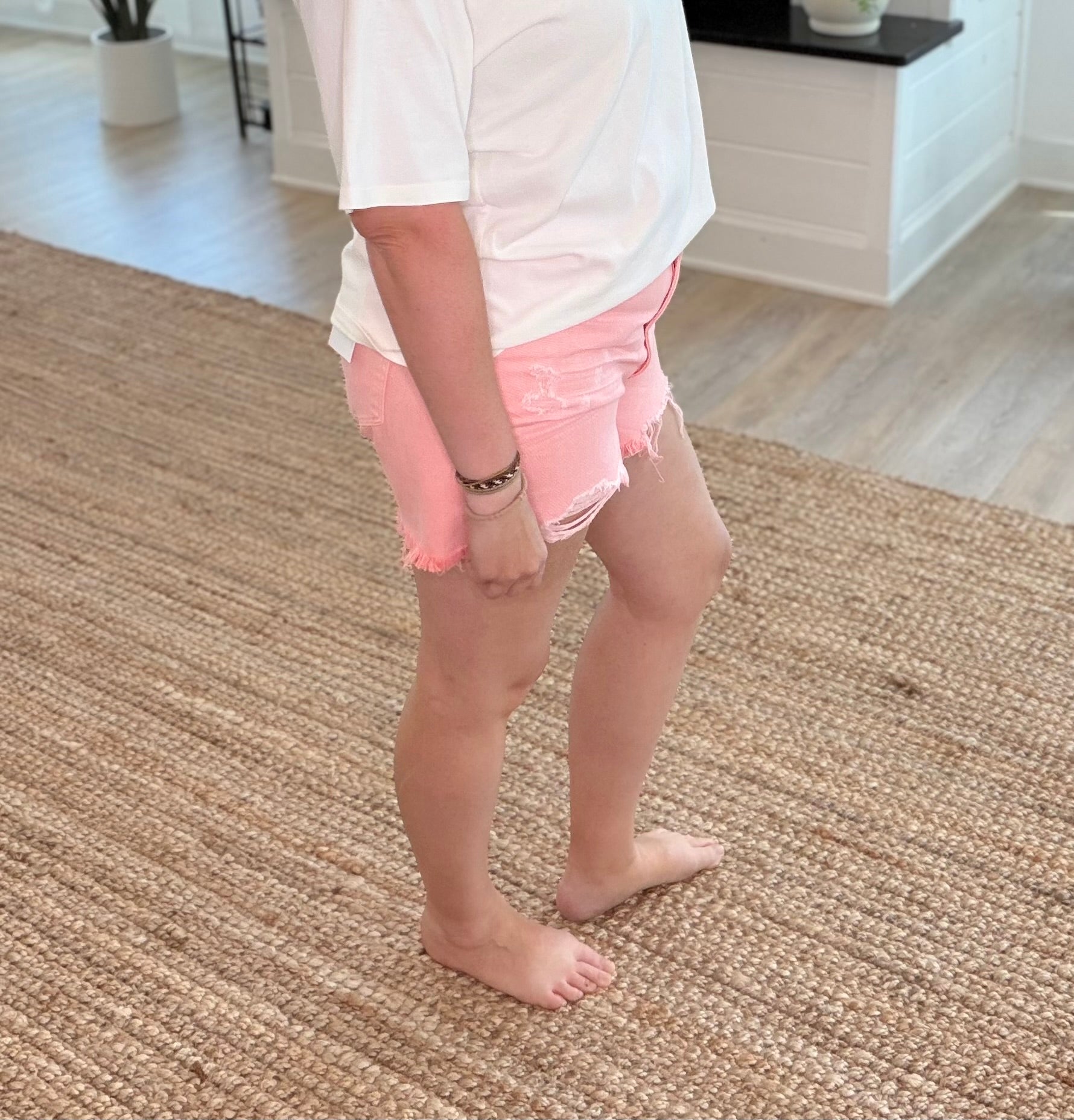 Vervet Pink High Rise Slide Slit Frayed Hem Denim Shorts