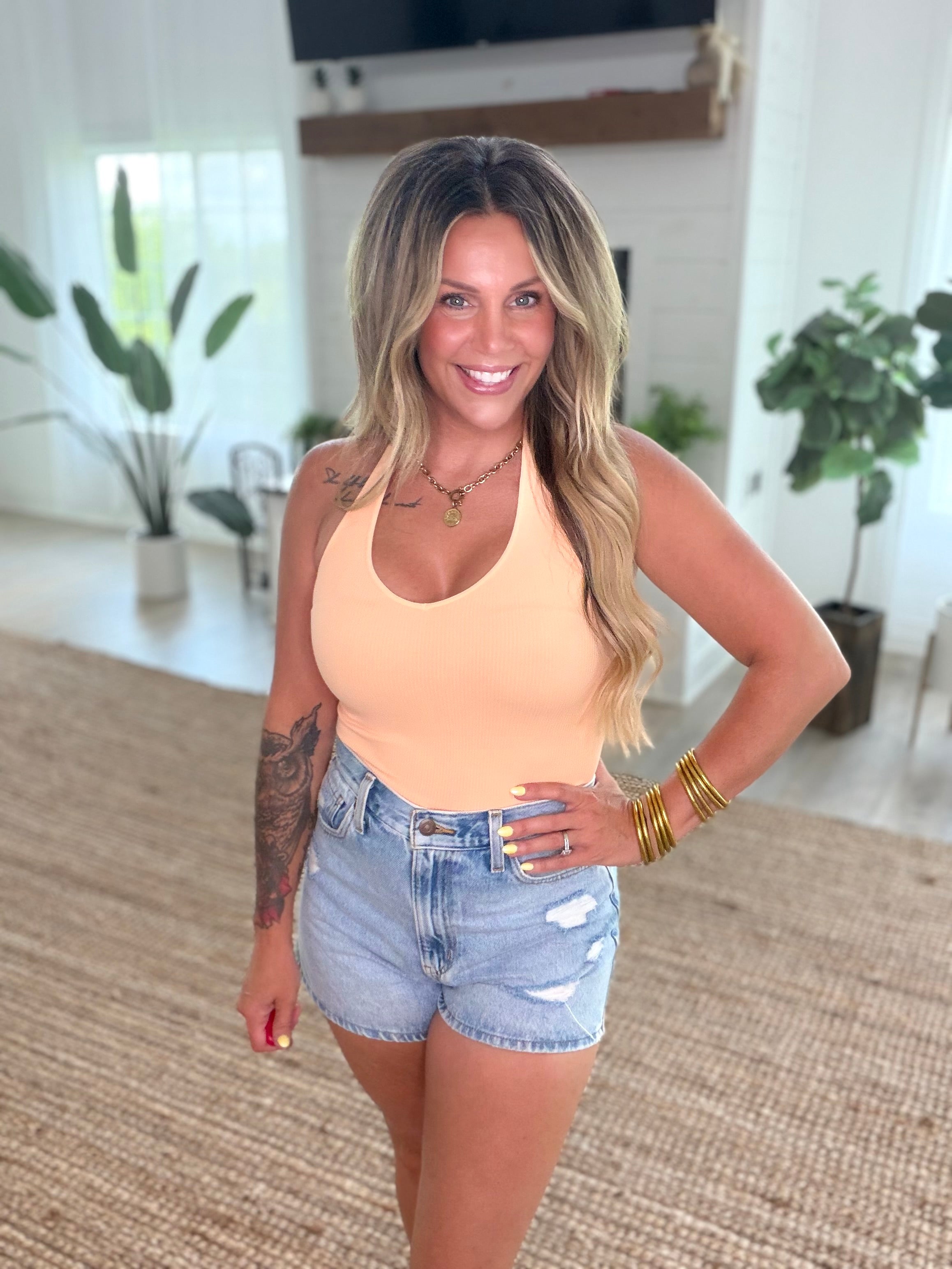 Nikibiki Cantaloupe Ribbed Halter Crop Top