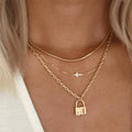 Gold Layered Cross Lock Necklace