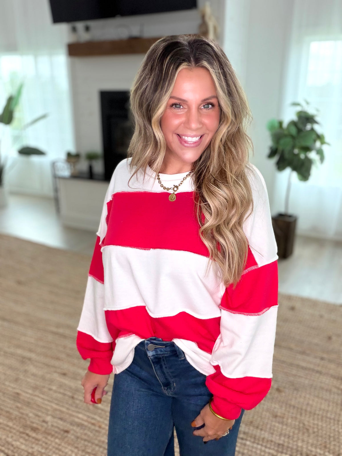 Ruby French Terry Color Block Exposed Seam Top