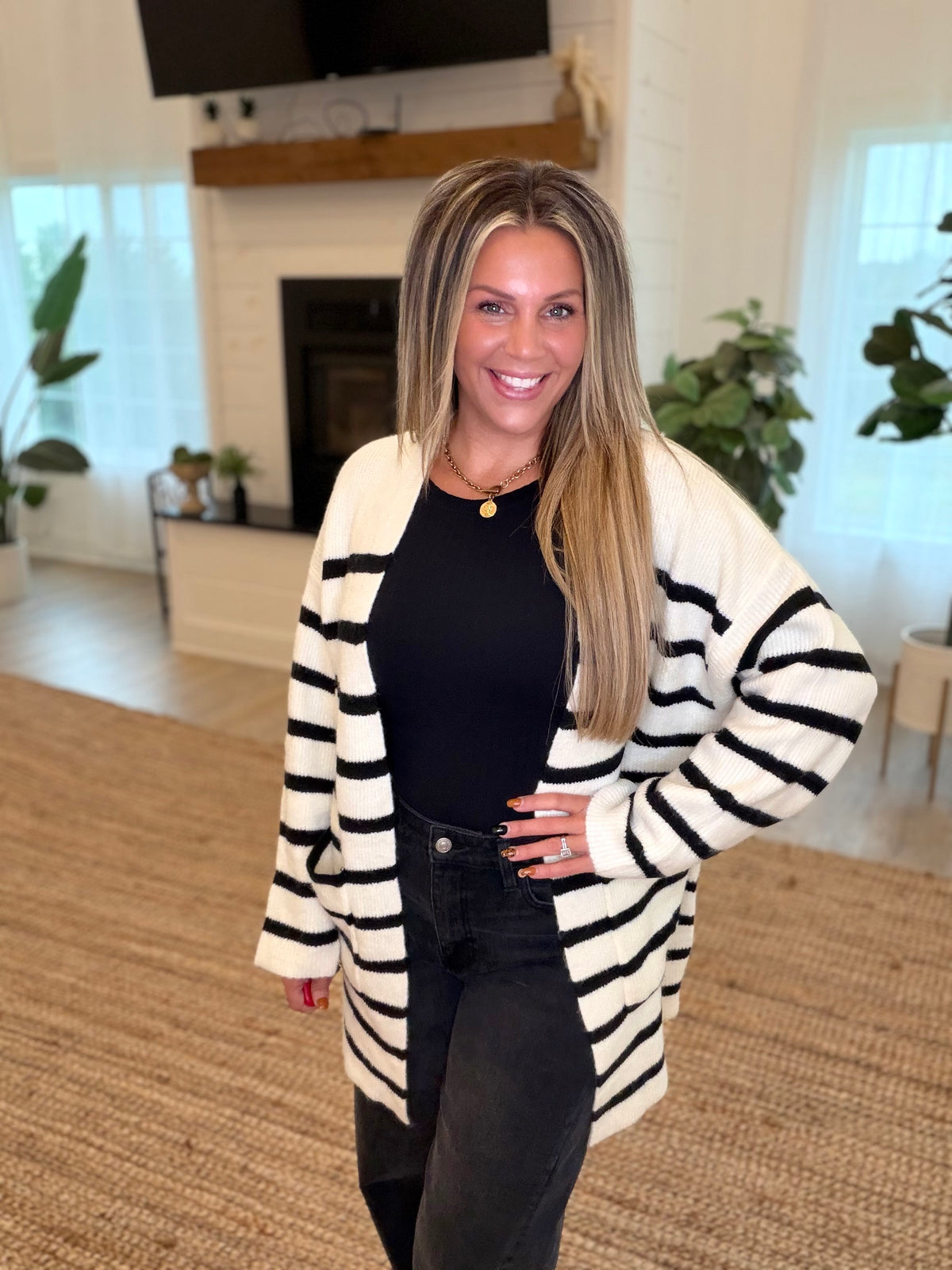 Cream Stripe Cardigan