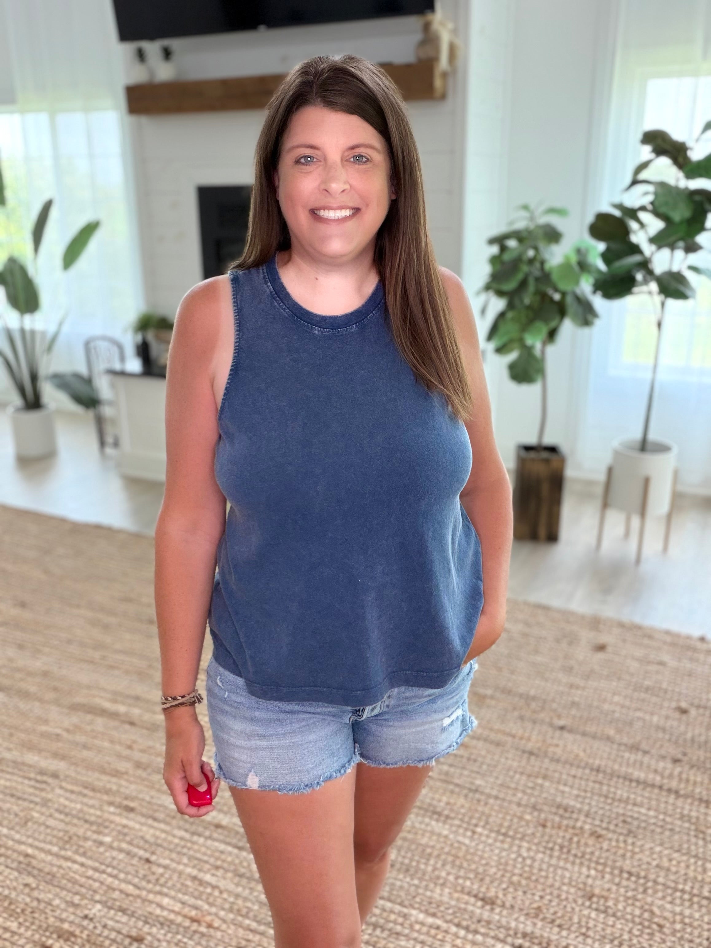 Navy Mineral Washed Sleeveless Top