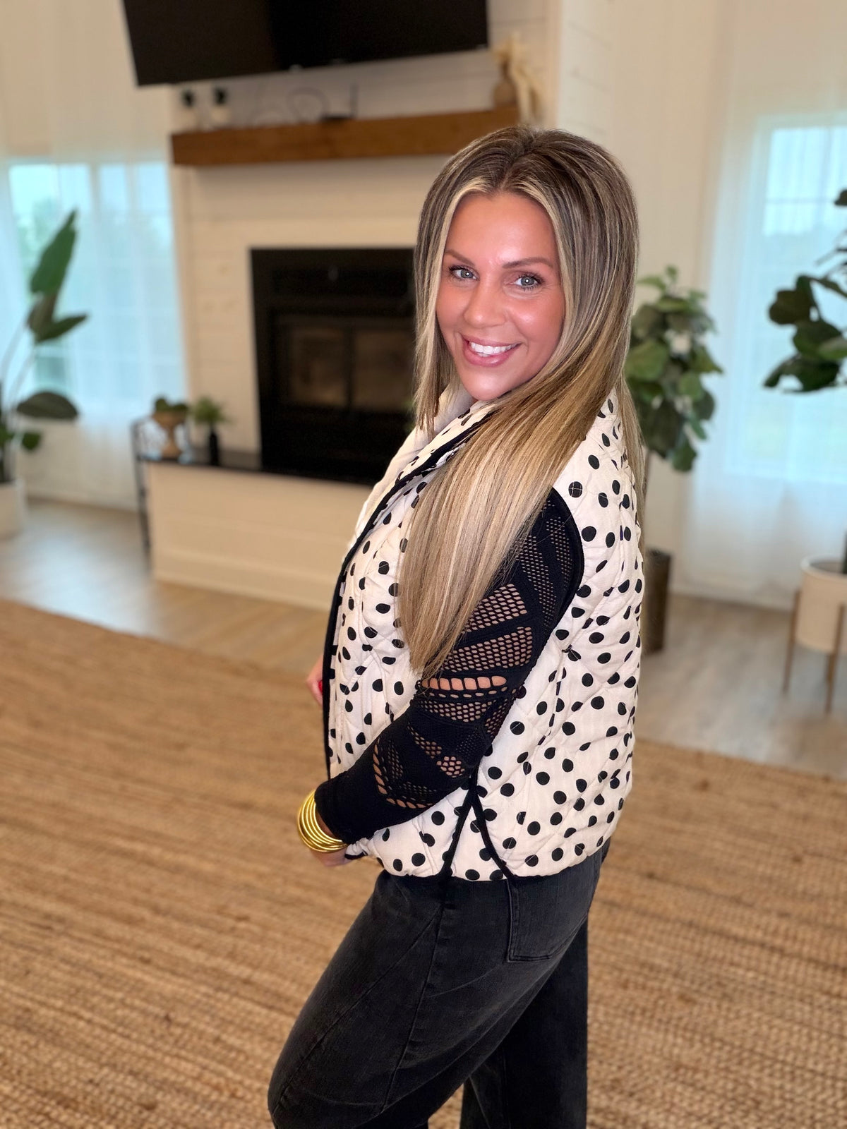 Cream and Black Polka Dot Vest