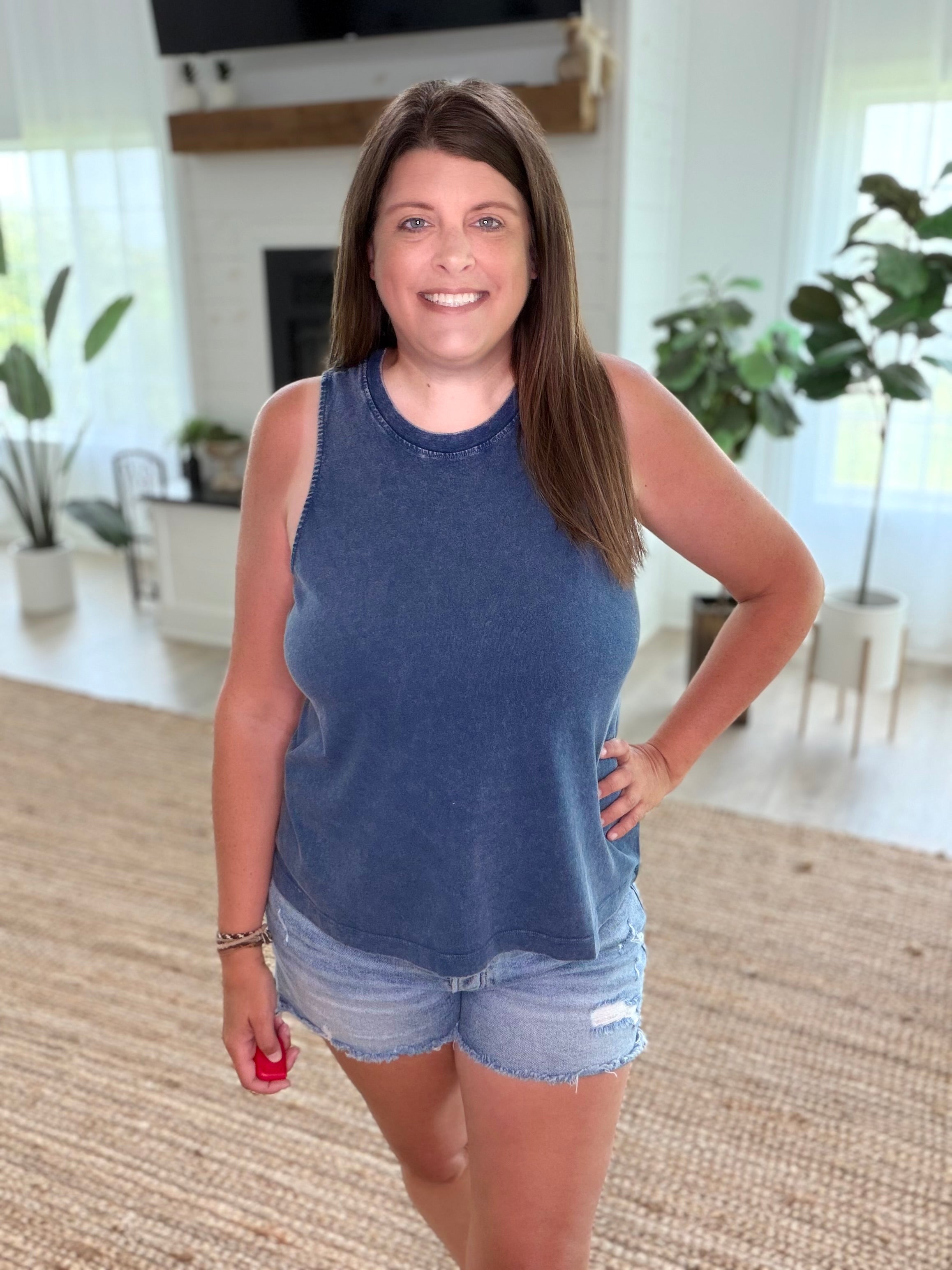 Navy Mineral Washed Sleeveless Top