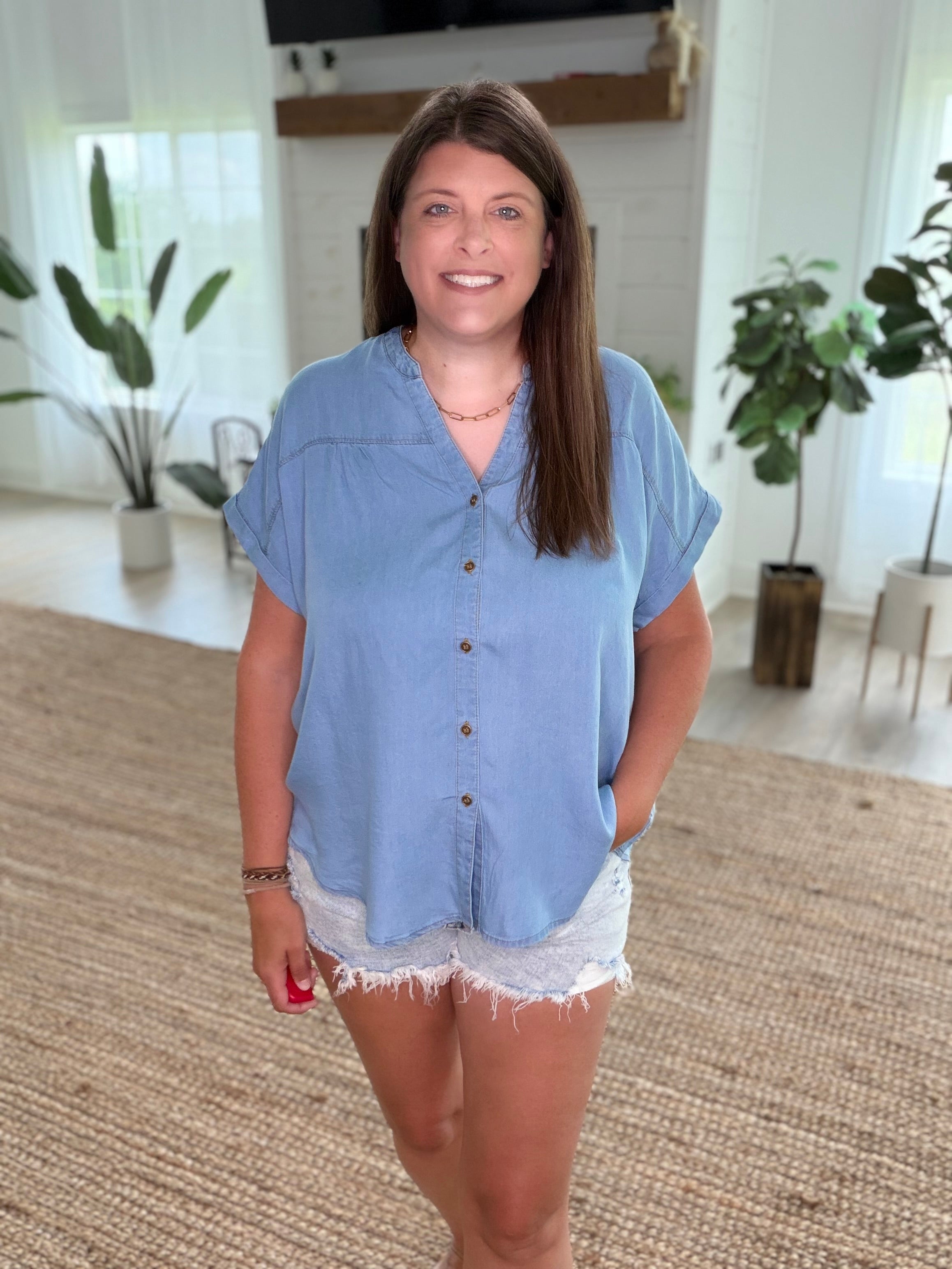 V Neck Button Up Top