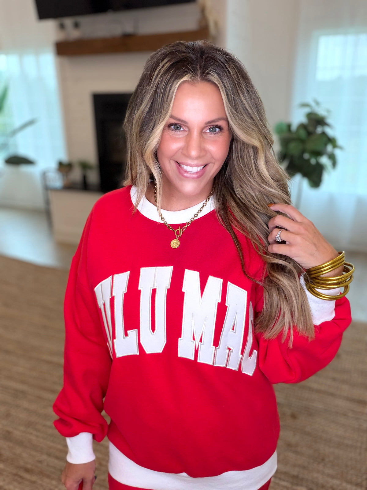 Lulu Mac Red and White Color Block Sweatshirt
