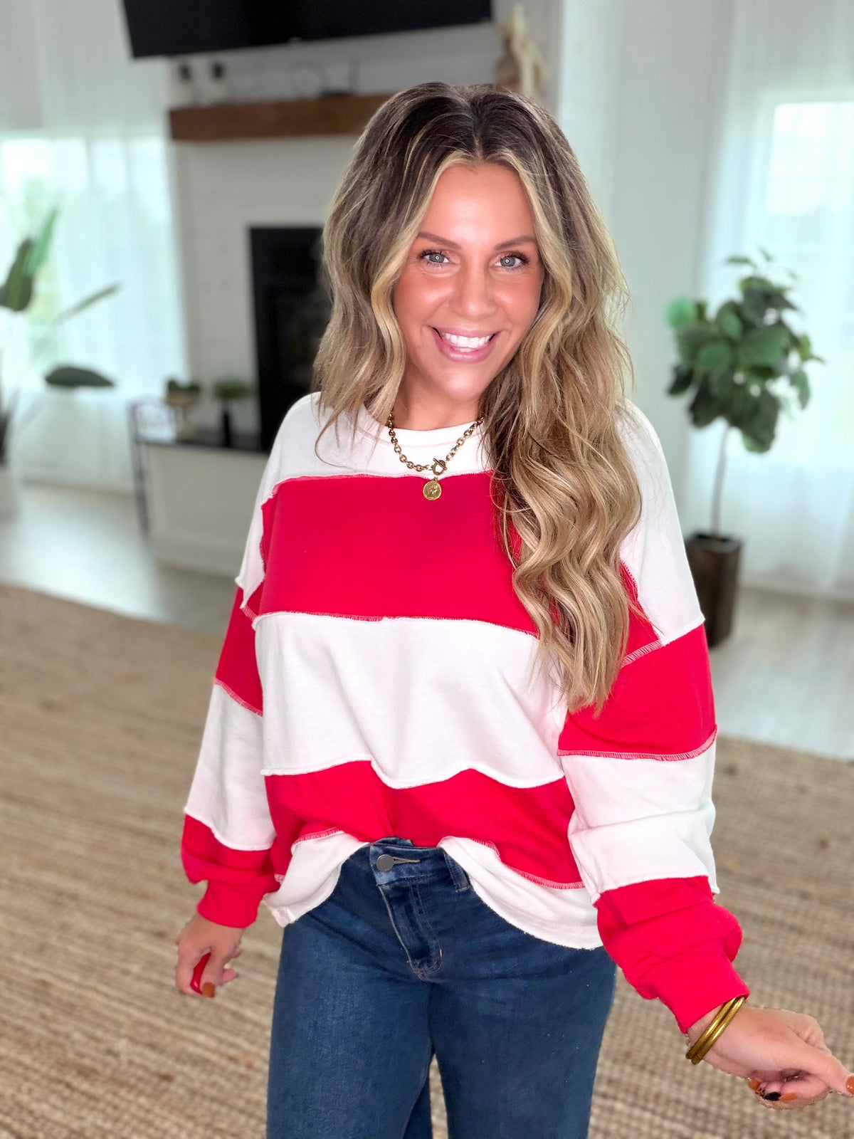 Ruby French Terry Color Block Exposed Seam Top