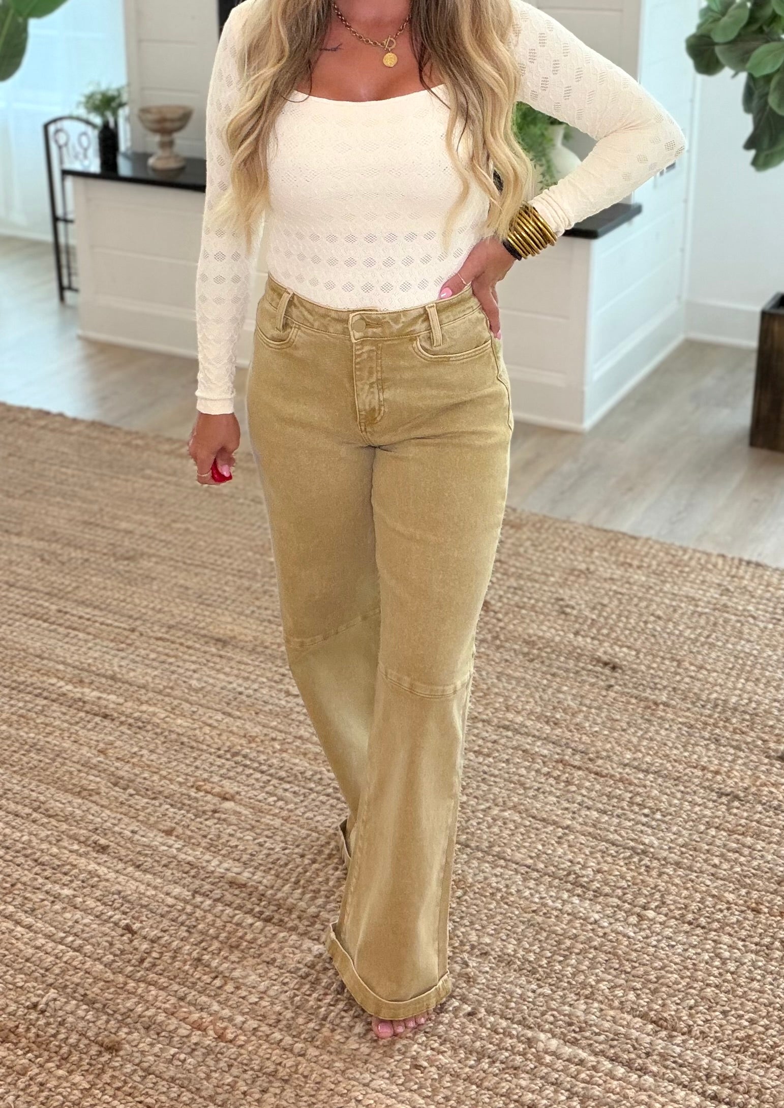 Mica High Rise Wide Leg Cuffed Jeans