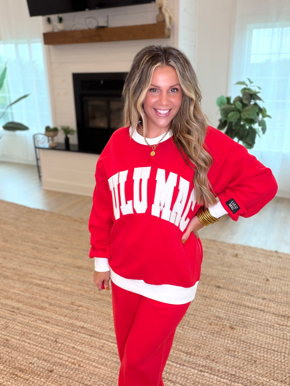 Lulu Mac Red and White Color Block Sweatshirt