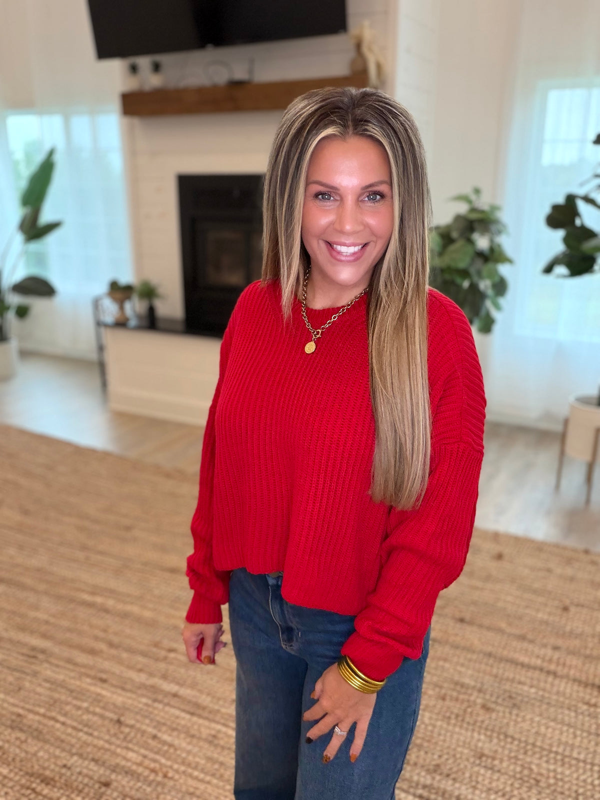 Red Oversized Cropped Sweater
