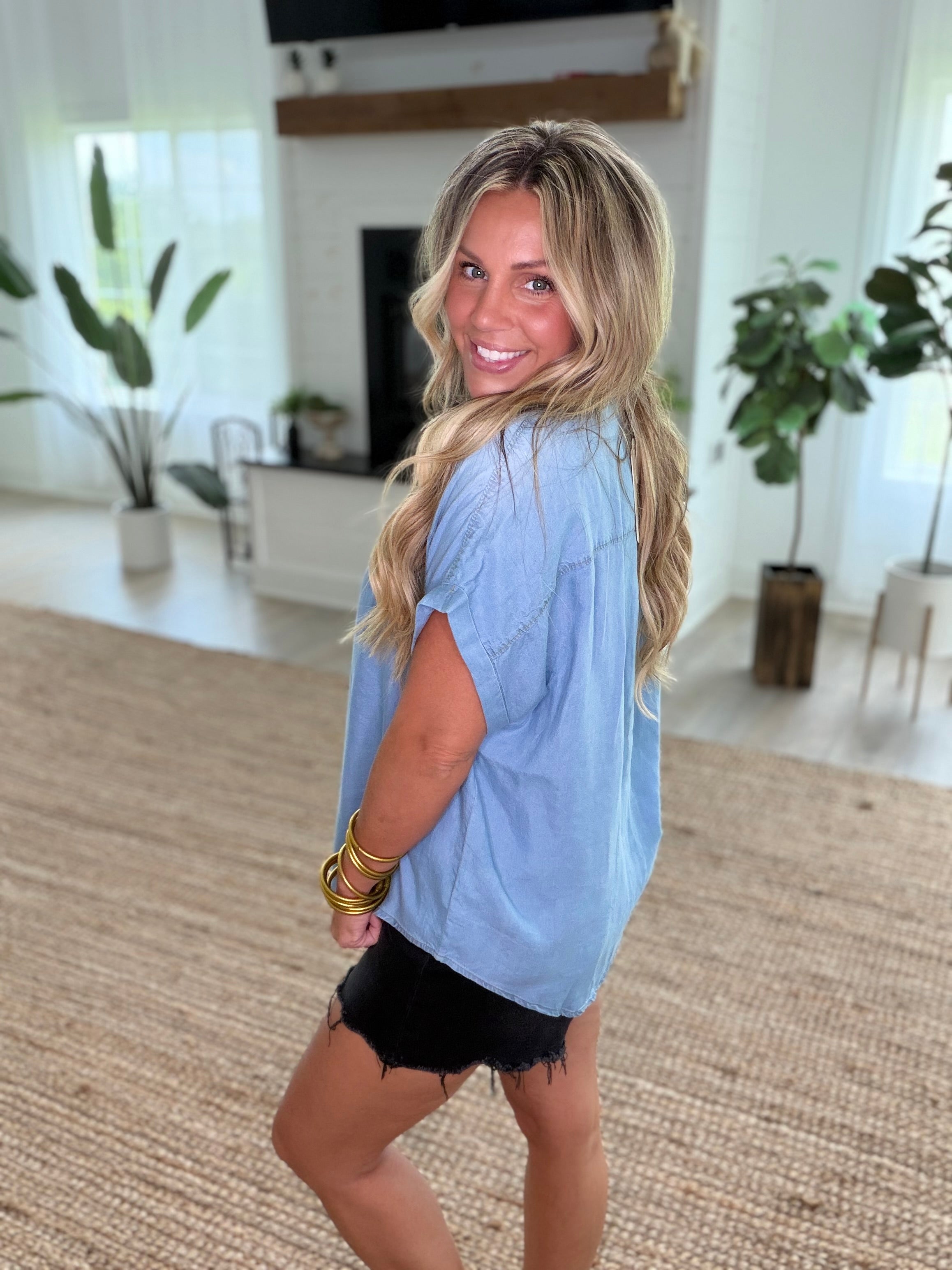 V Neck Button Up Top