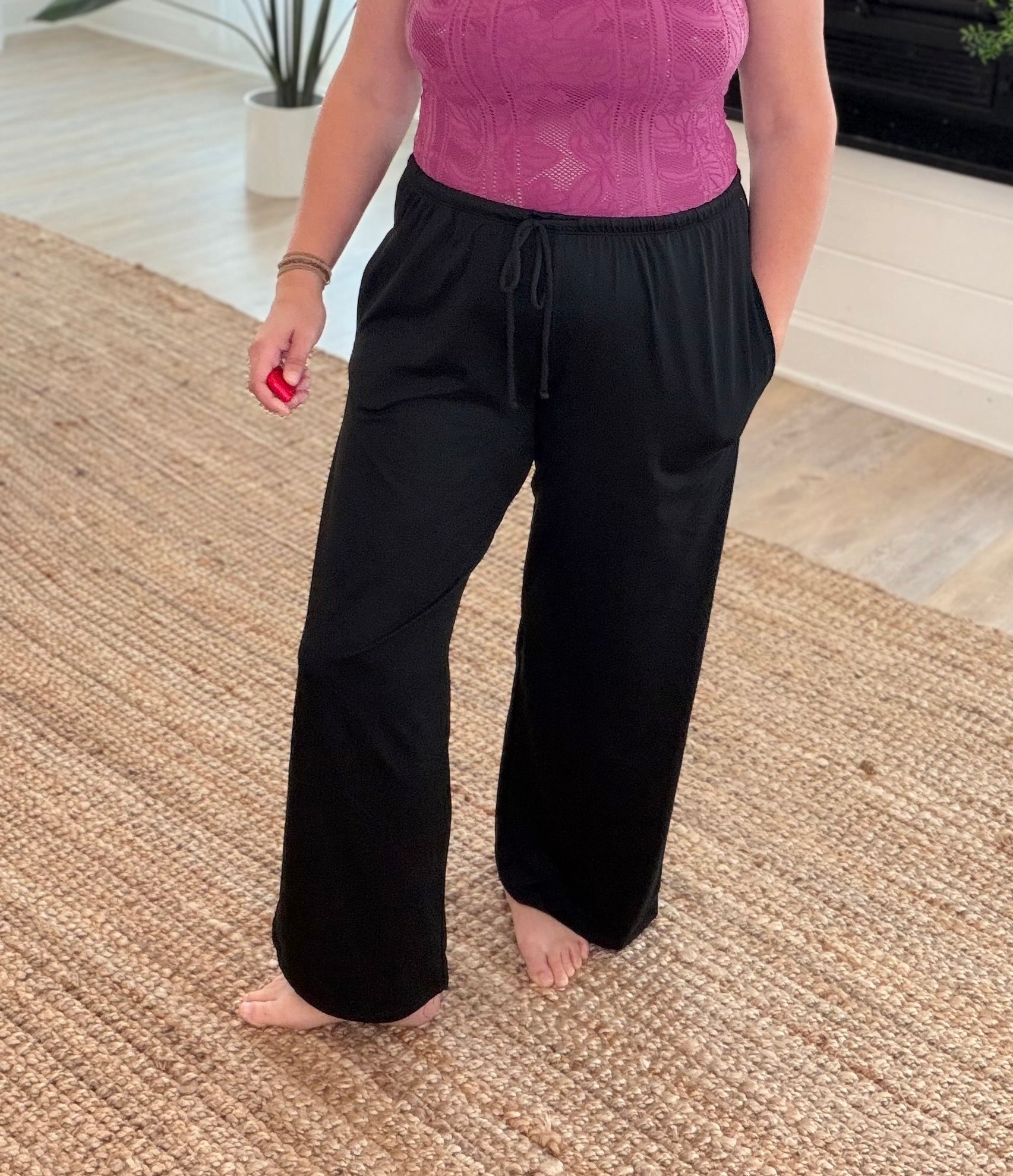 Black Wide Leg Drawstring Pants