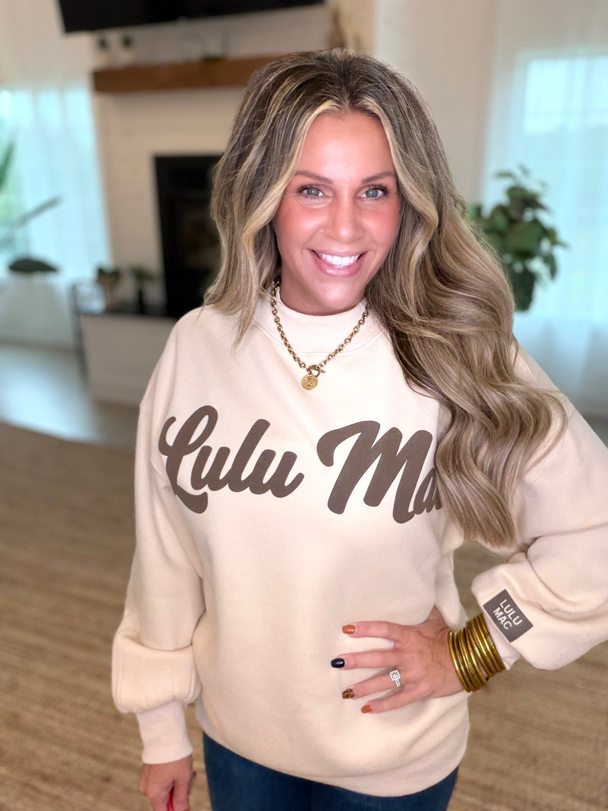 Lulu Mac Cream and Brown Script Sweatshirt