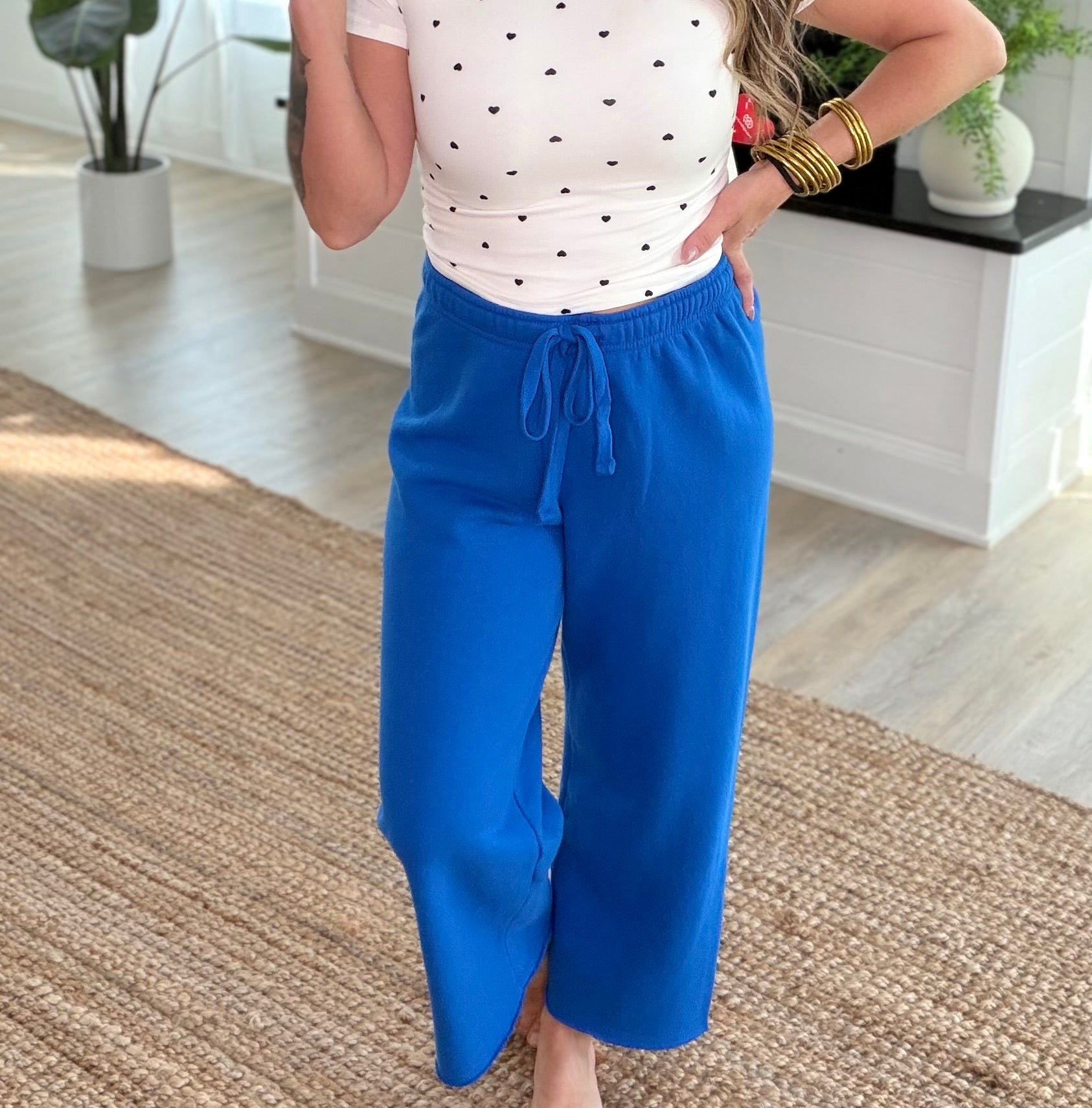 Deep Indigo Malibu Wide-Leg Cropped Fleece Pants