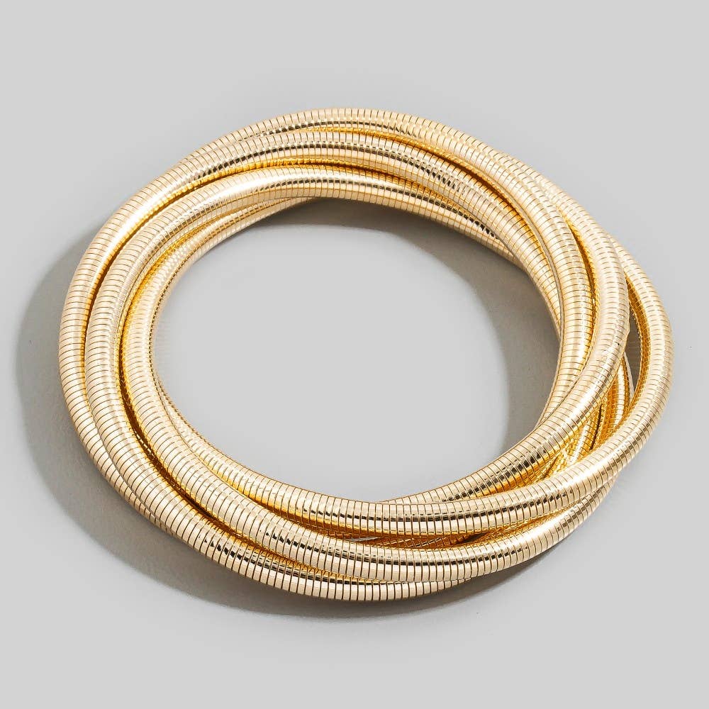 Interlocking Gold Snake Chain Bangle Set