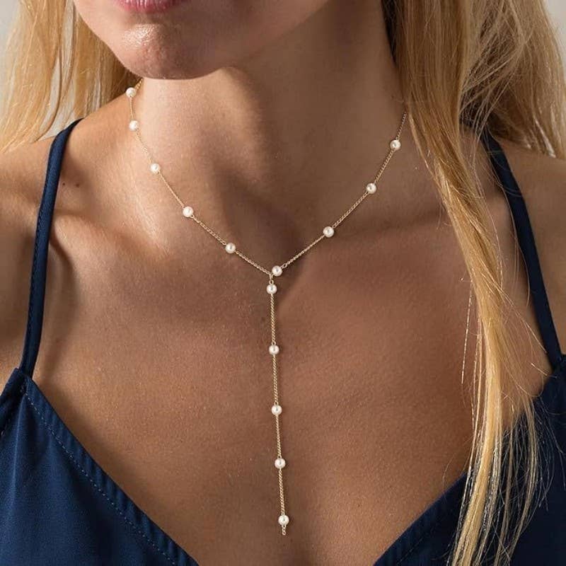 Gold Pearl Y Necklace