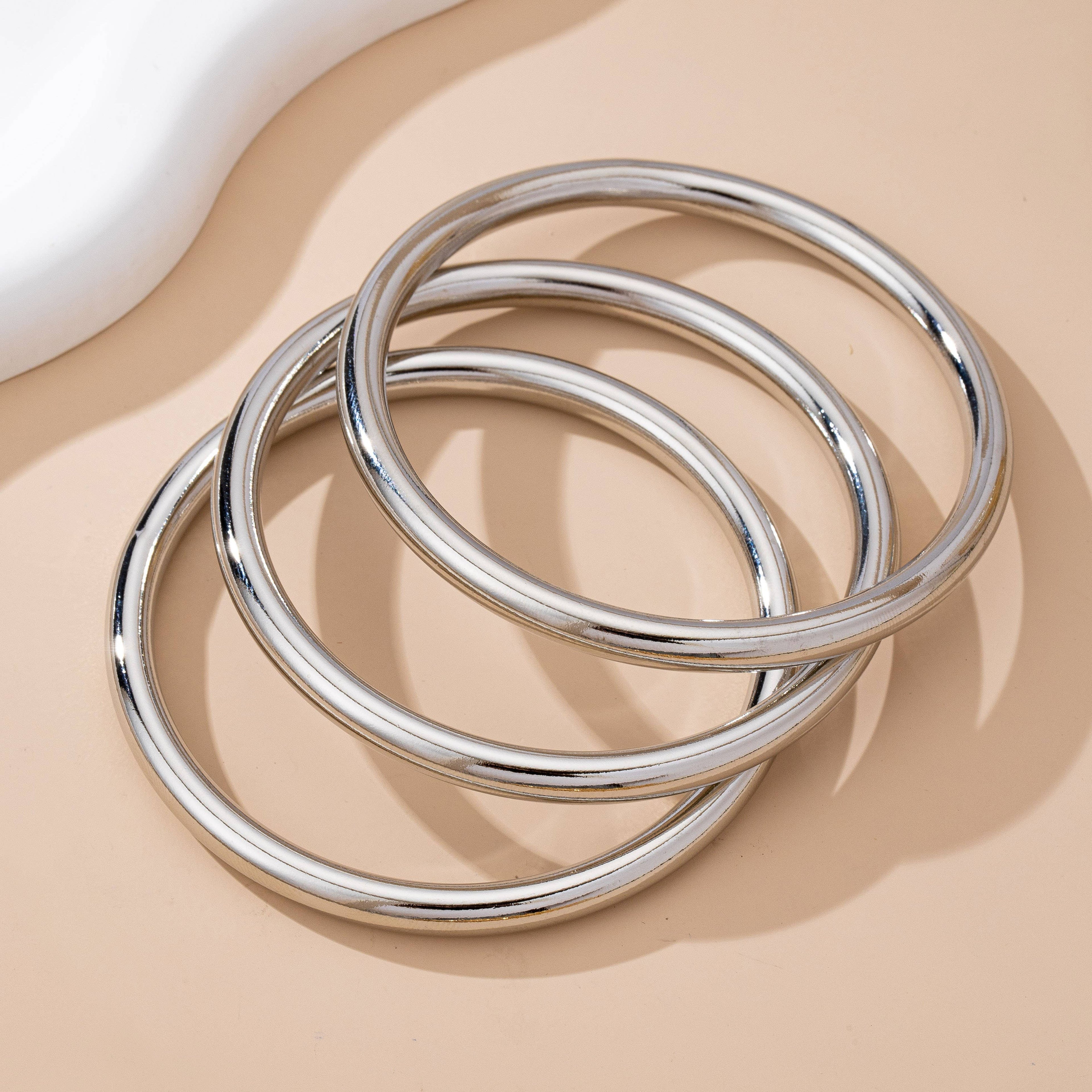 Silver Chunky Triple Tube Bangle Set
