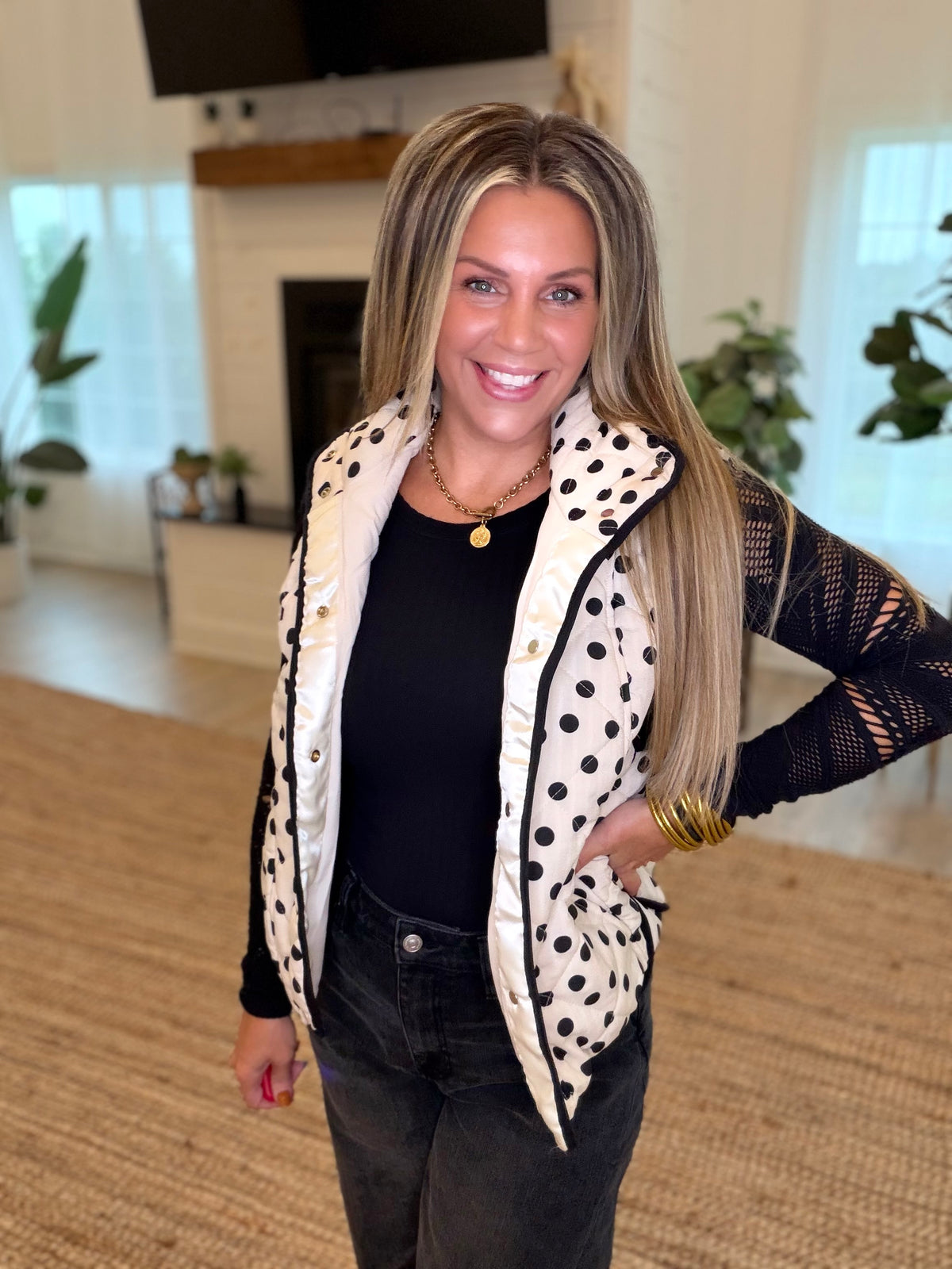 Cream and Black Polka Dot Vest