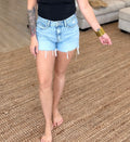 Zenana Distressed Hem Denim Shorts