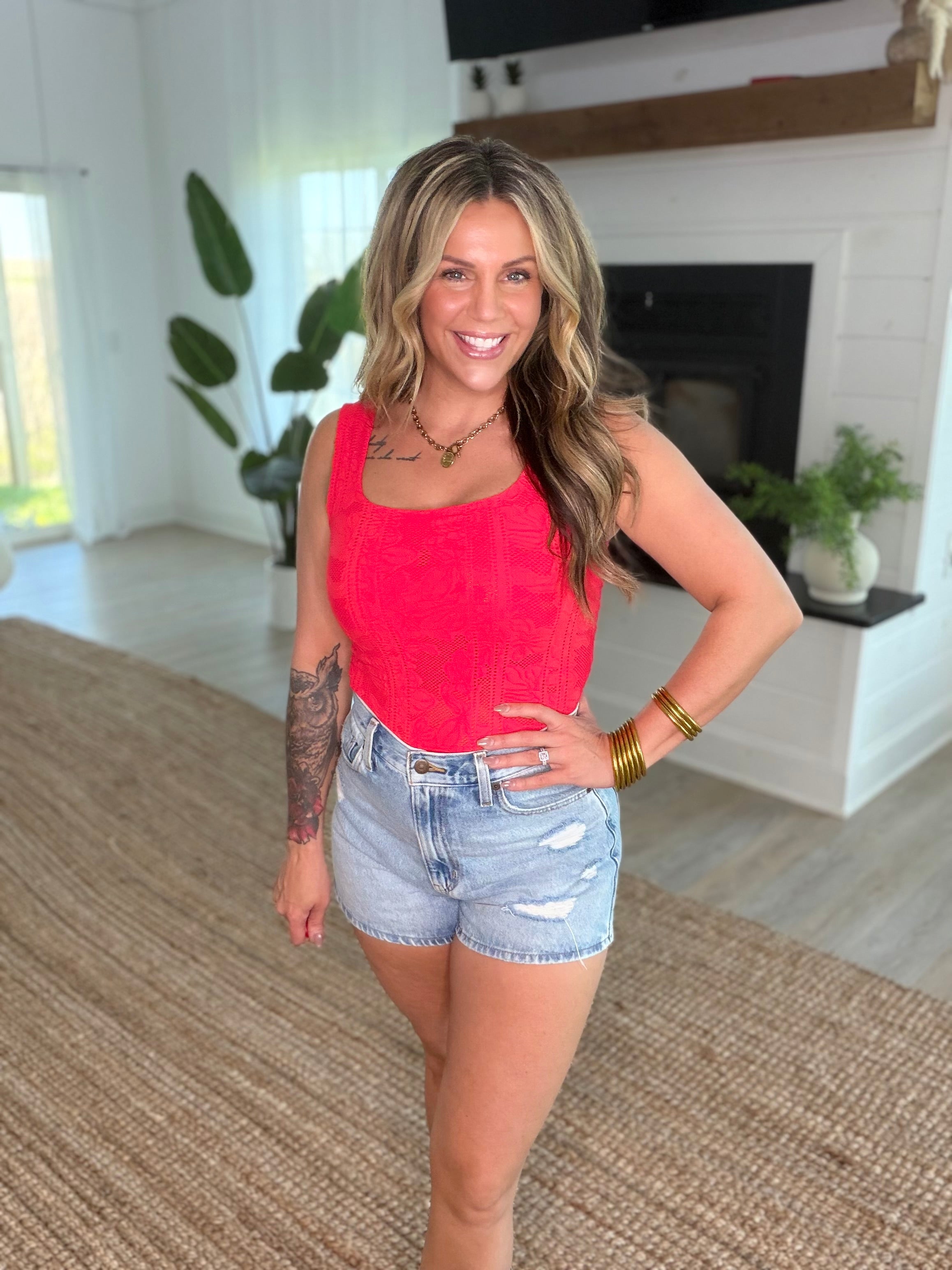 Nikibiki Poppy Red Double Lace Square Crop Top