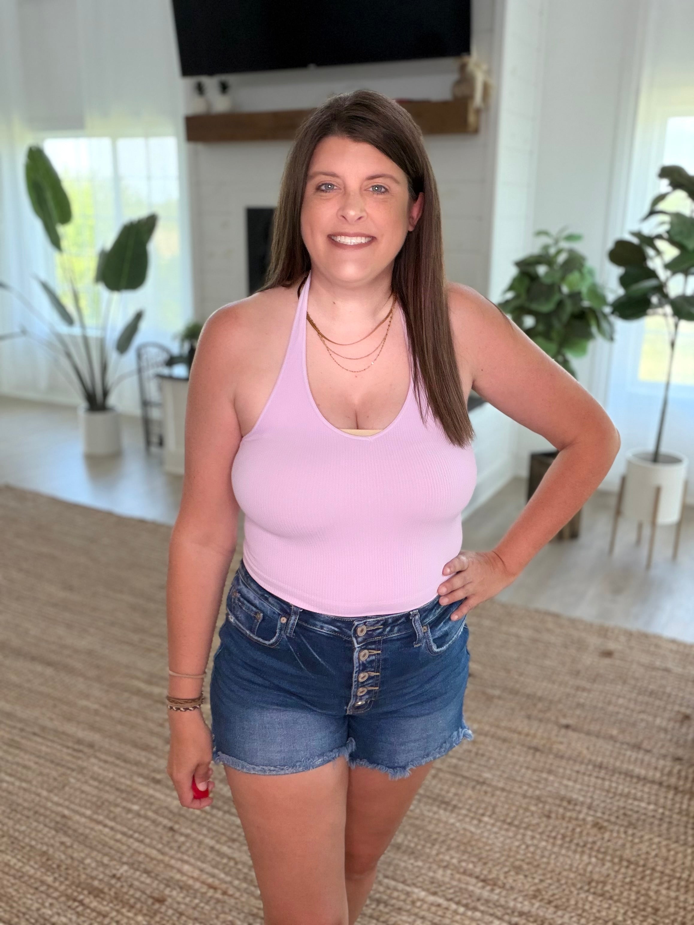 Nikibiki Fair Orchid Ribbed Halter Crop Top