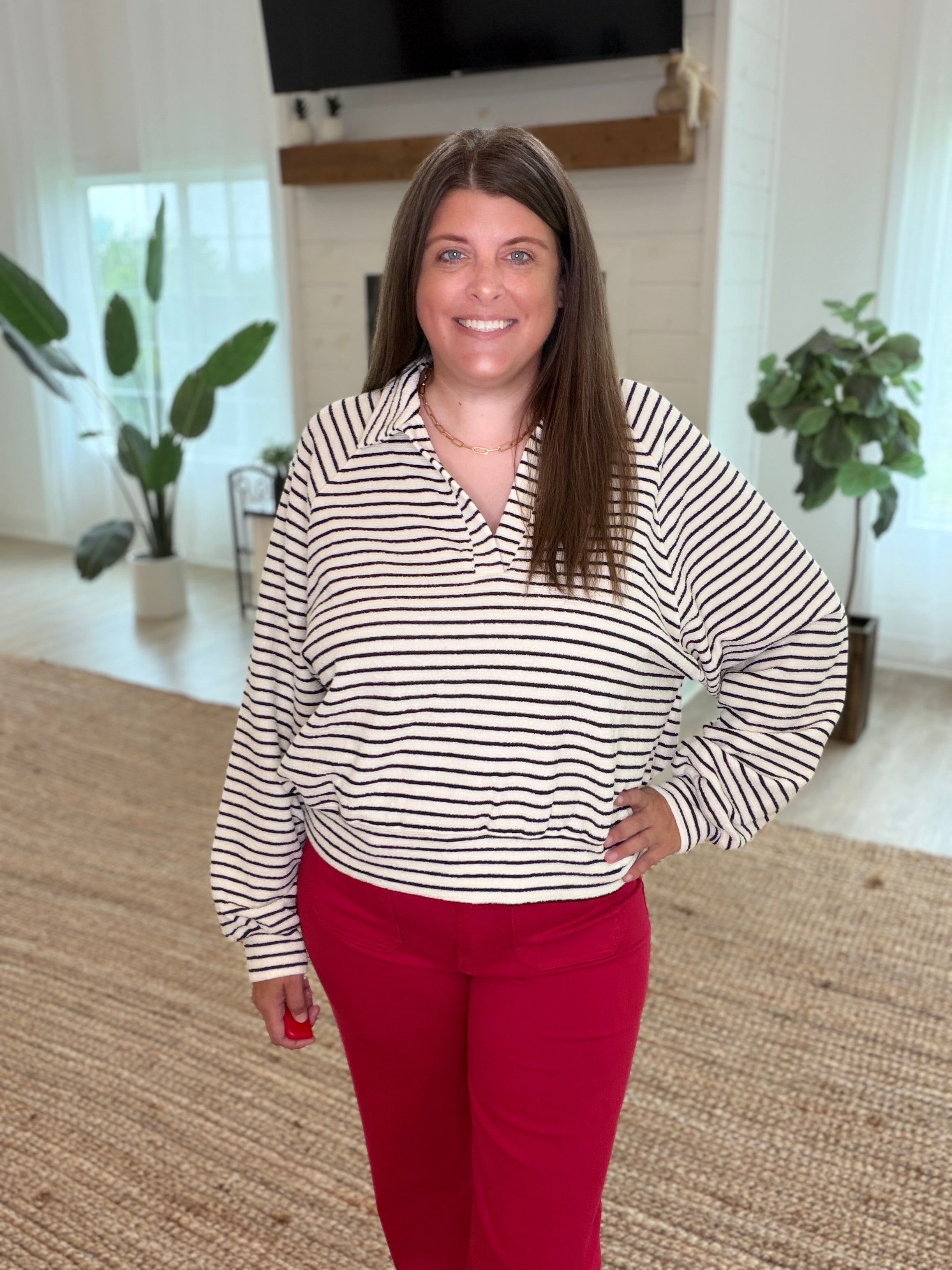 Ivory Striped Collared Top