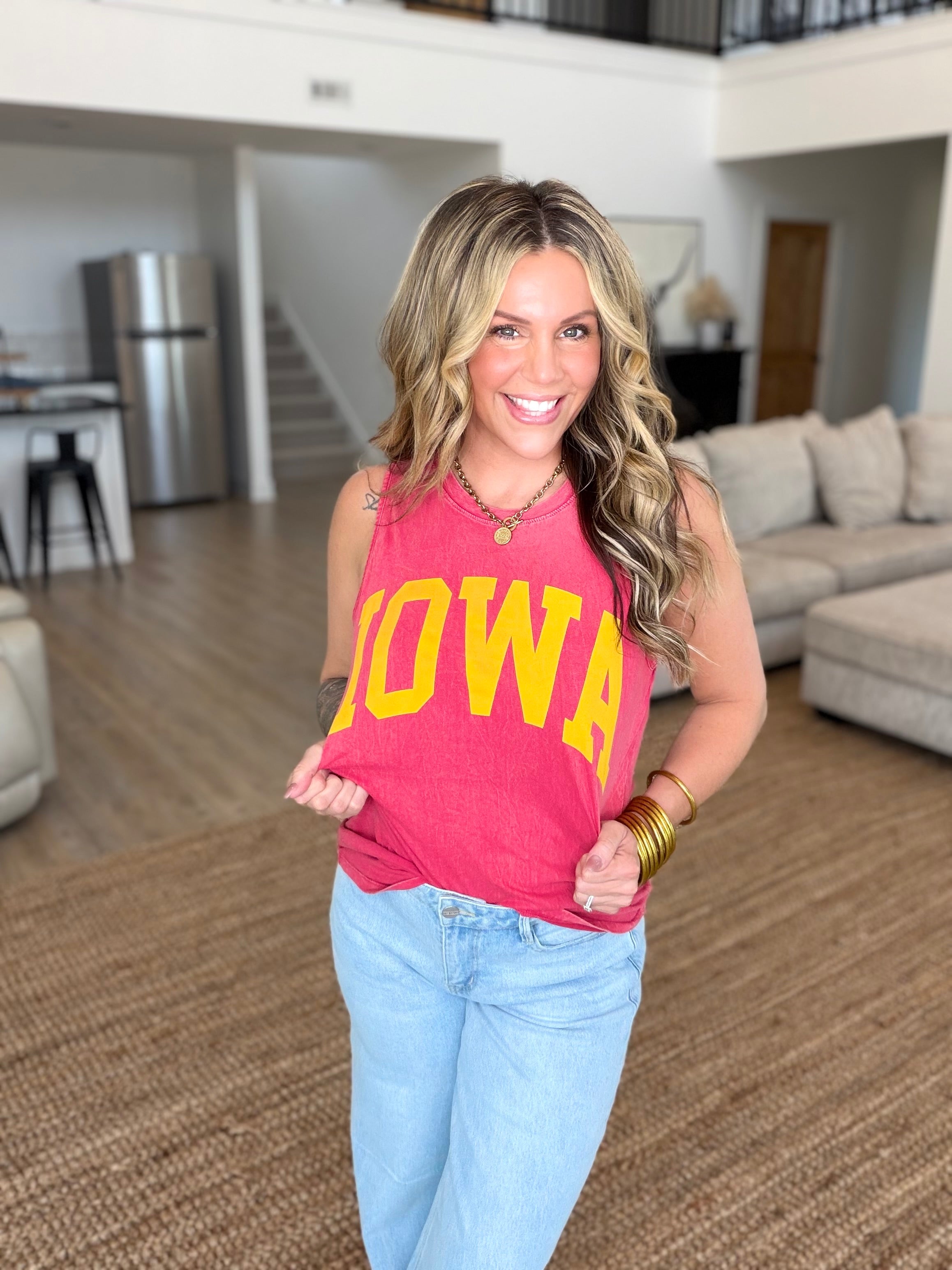 Iowa Red Mineral Wash Graphic Tank