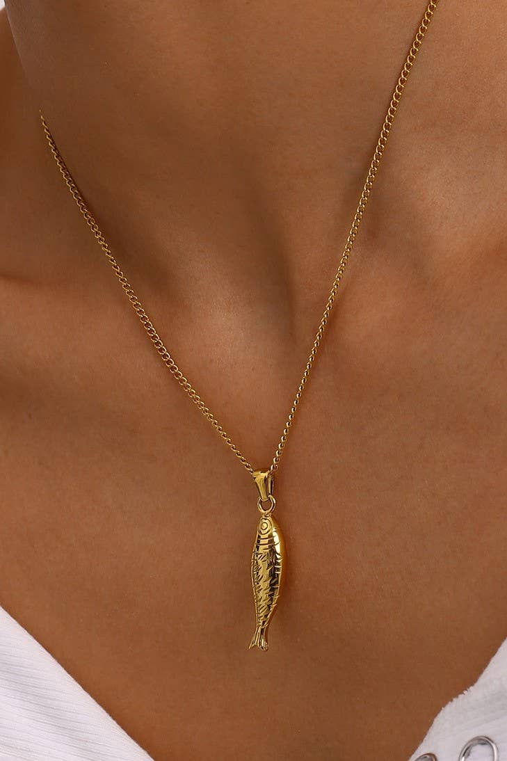 Gold Fish Charm Necklace