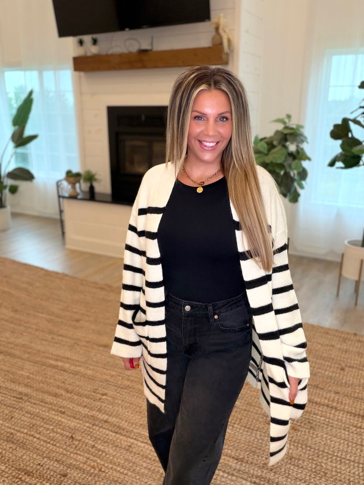 Cream Stripe Cardigan