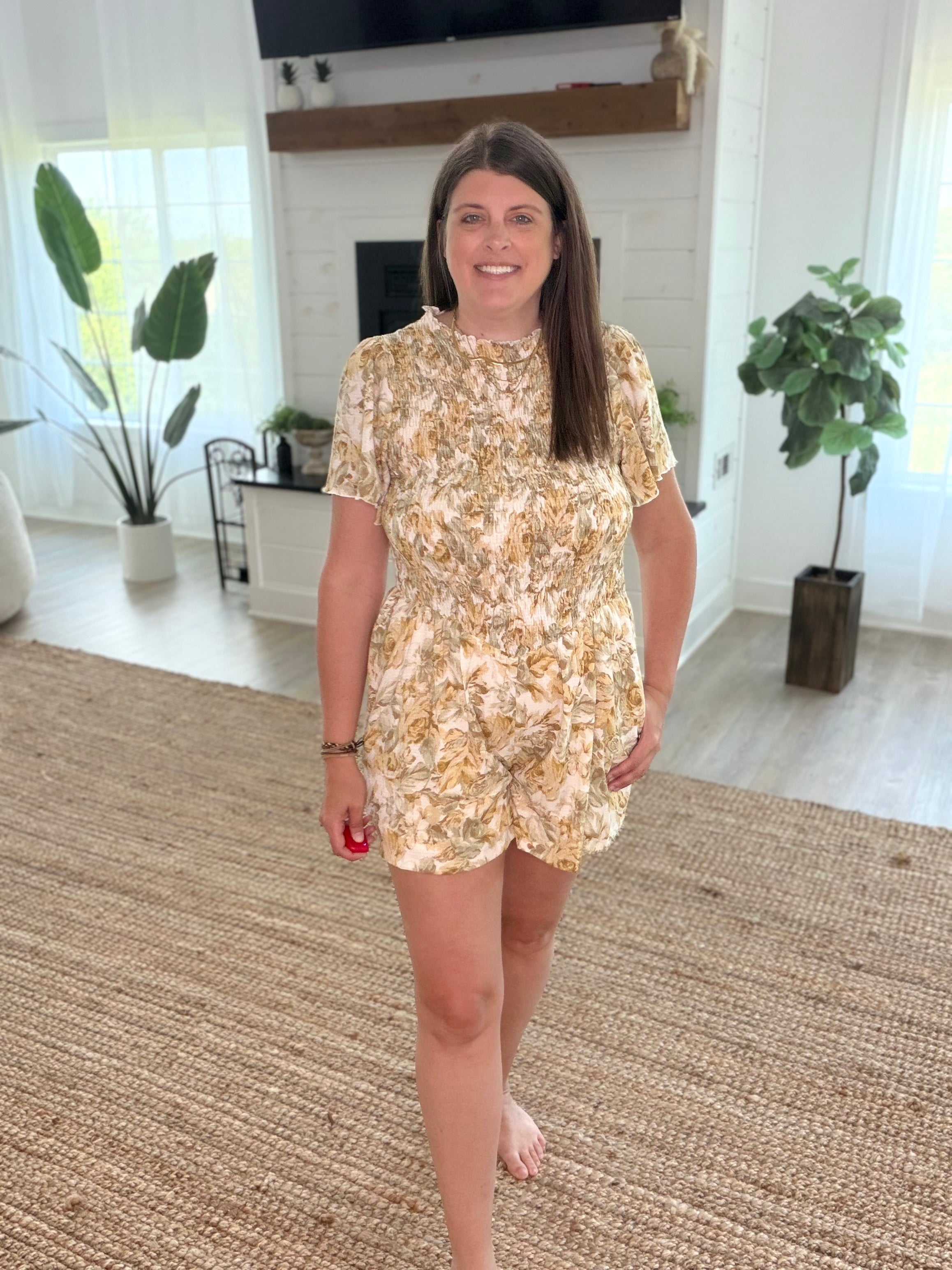 Floral Textured Knit Sleeve Romper