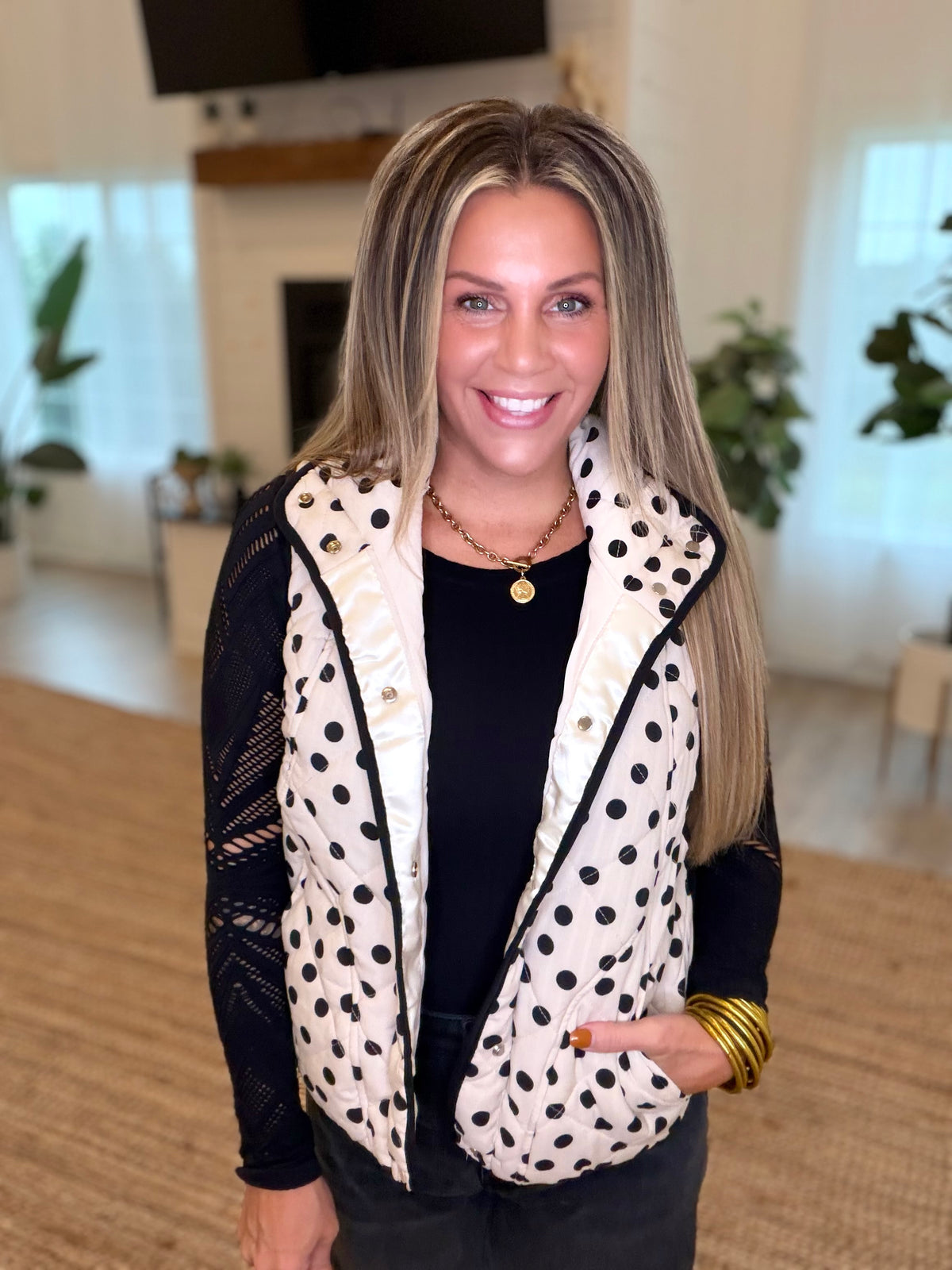 Cream and Black Polka Dot Vest