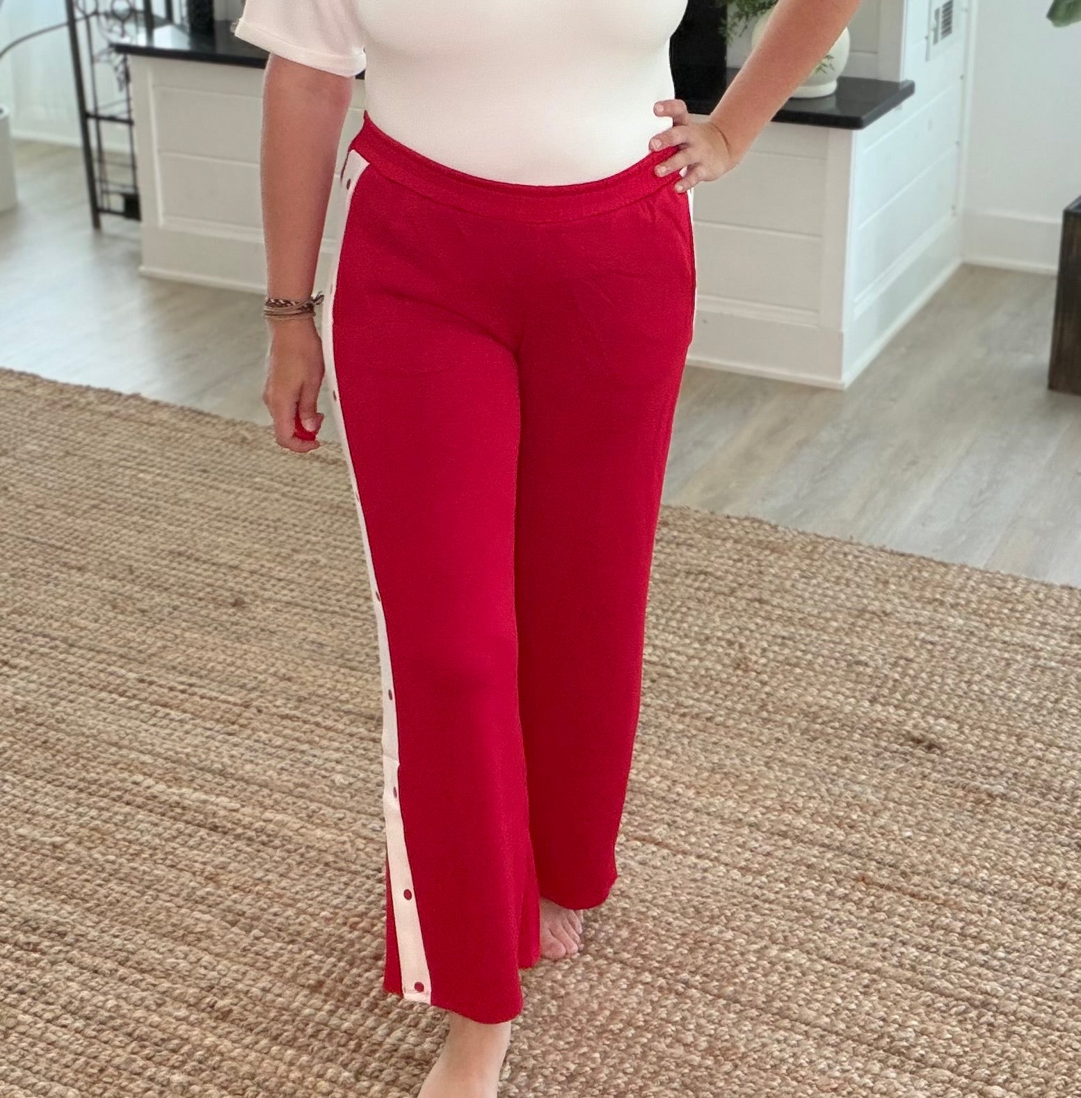 Red and Off White Soft Modal Scuba Pants