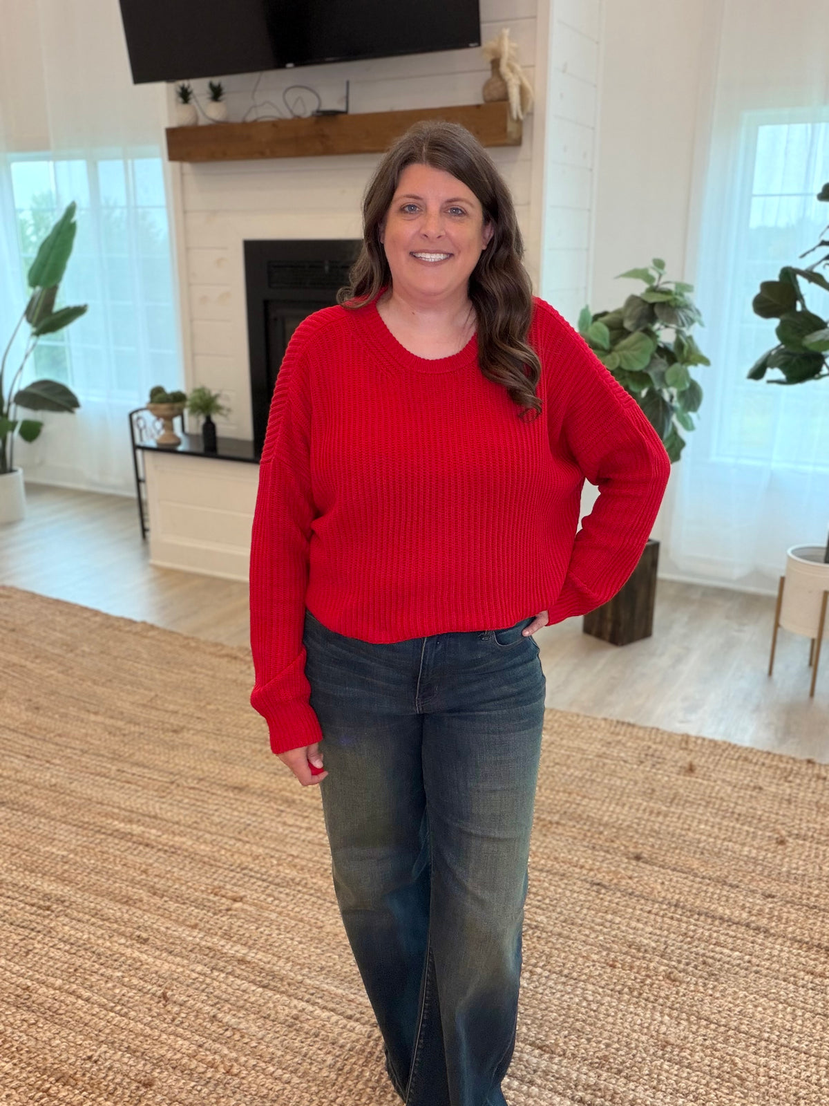 Red Oversized Cropped Sweater