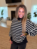 Black and Cream Striped Mock Neck Top