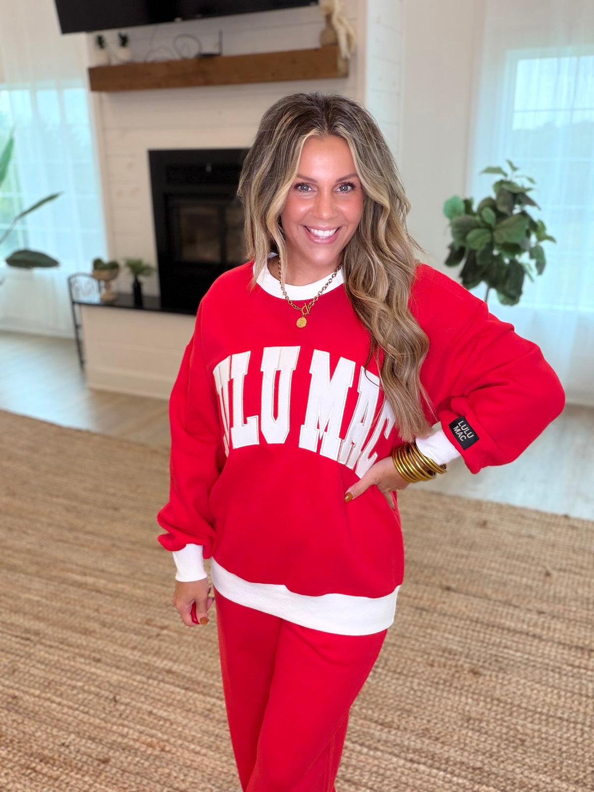 Lulu Mac Red and White Color Block Sweatshirt